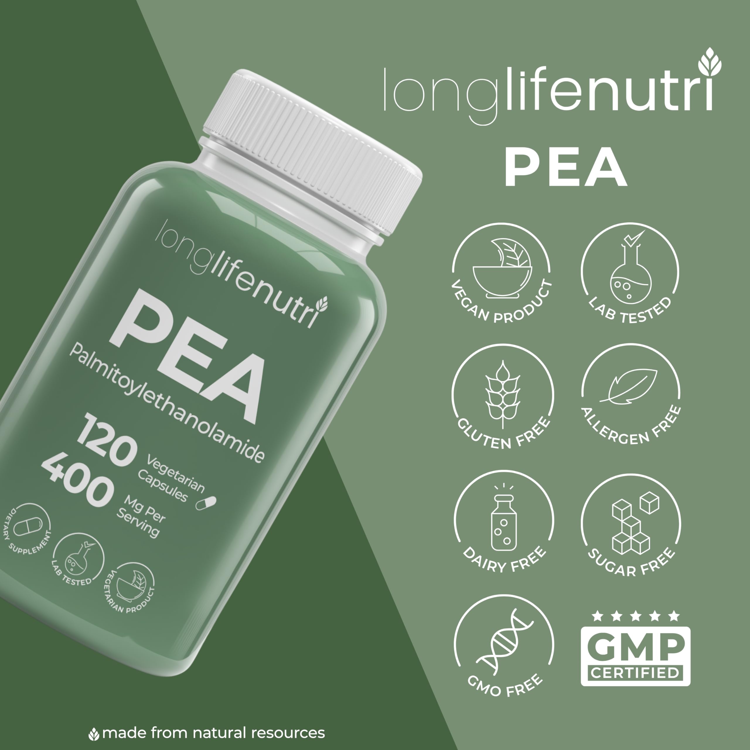 Foto 8 pulgar | Suplemento Longlifenutri Palmitoiletanolamida 400 Mg 120 Cápsulas - Venta Internacional.
