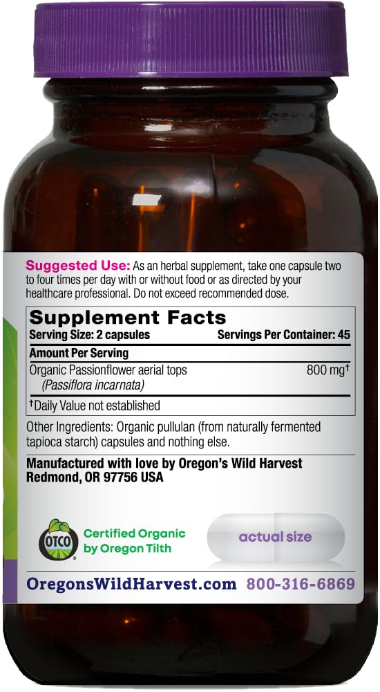 Foto 3 pulgar | Suplemento de Pasiflora Oregon's Wild Harvest 90 Cápsulas - Venta Internacional