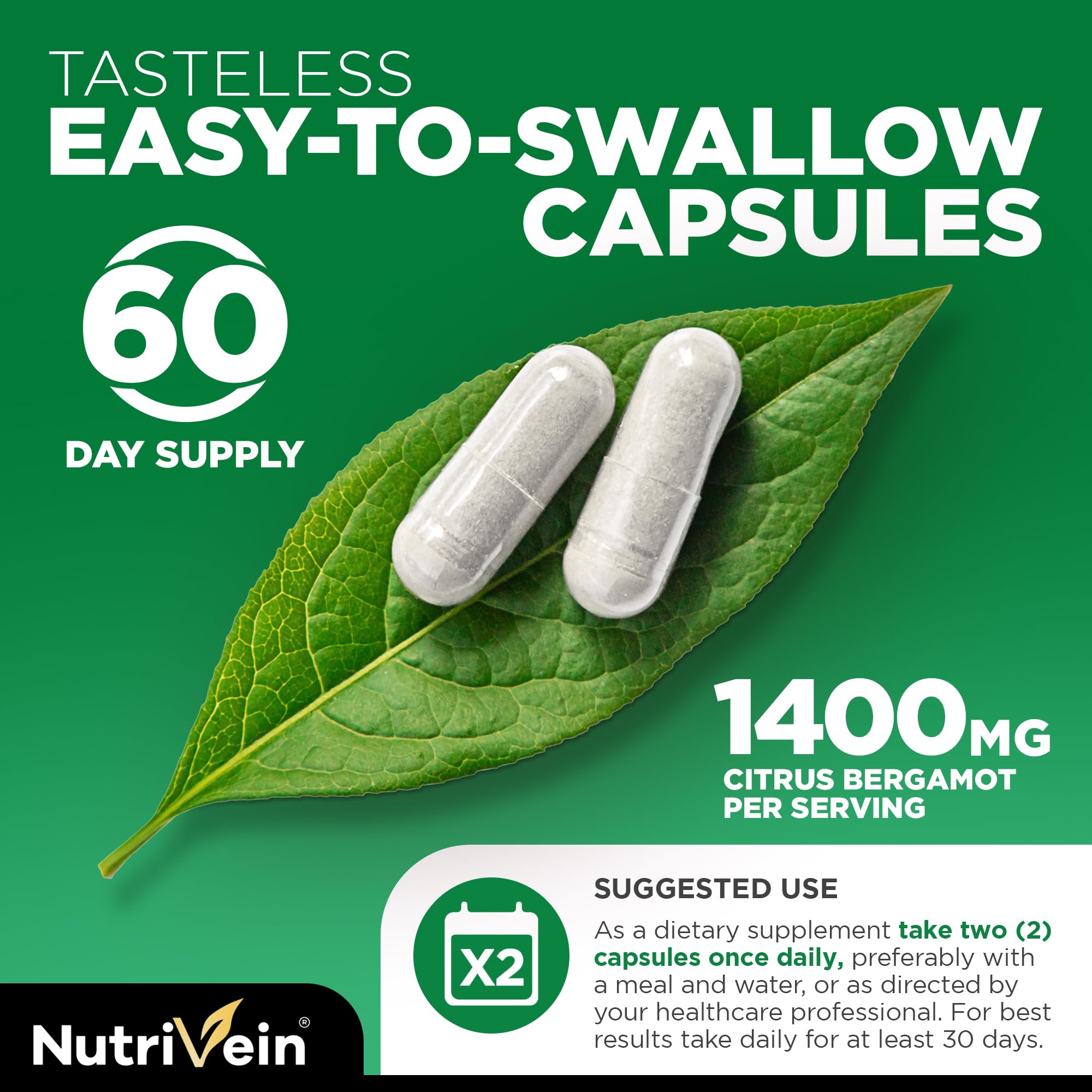 Foto 6 pulgar | Suplemento Nutrivein: Extracto Orgánico De Bergamota Cítrica, 1400 Mg - Venta Internacional.