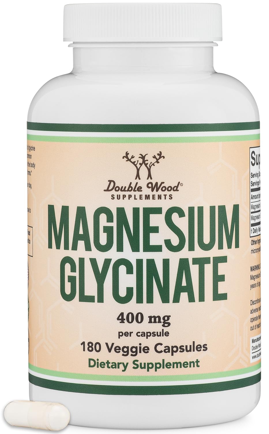 Foto 2 pulgar | Suplemento De Glicinato De Magnesio Double Wood 400 Mg 180 Cápsulas - Venta Internacional.