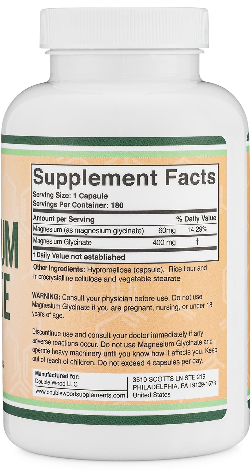 Foto 6 | Suplemento De Glicinato De Magnesio Double Wood 400 Mg 180 Cápsulas - Venta Internacional.