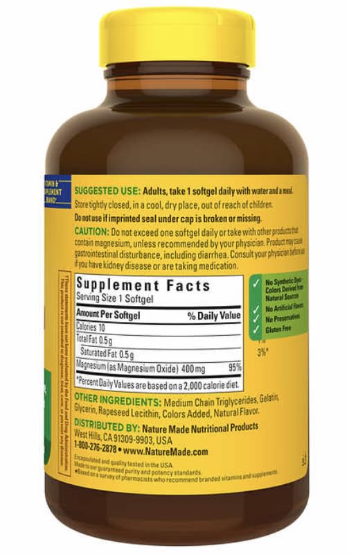 Foto 7 pulgar | Suplemento Alimenticio Magnesio 400 Mg Óxido Nature Made 180 Cápsulas - Venta Internacional