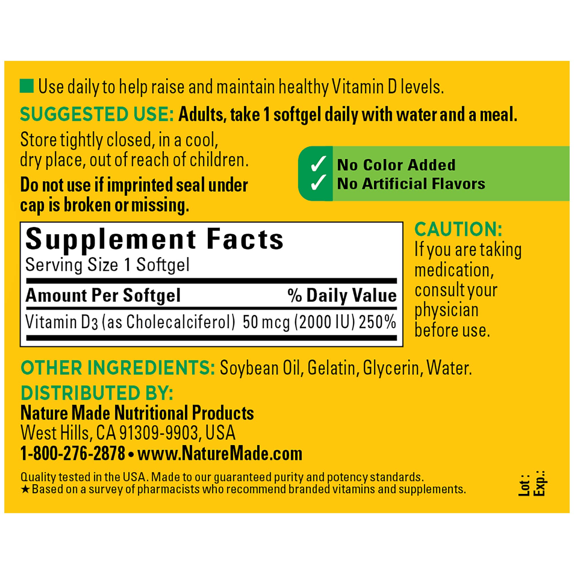 Foto 5 | Suplemento de Vitamina D3 De Nature Made 2000 Ui 250 Cápsulas Blandas - Venta Internacional