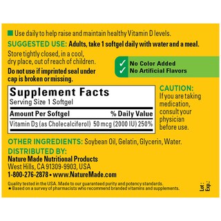 Foto 5 | Suplemento de Vitamina D3 De Nature Made 2000 Ui 250 Cápsulas Blandas - Venta Internacional