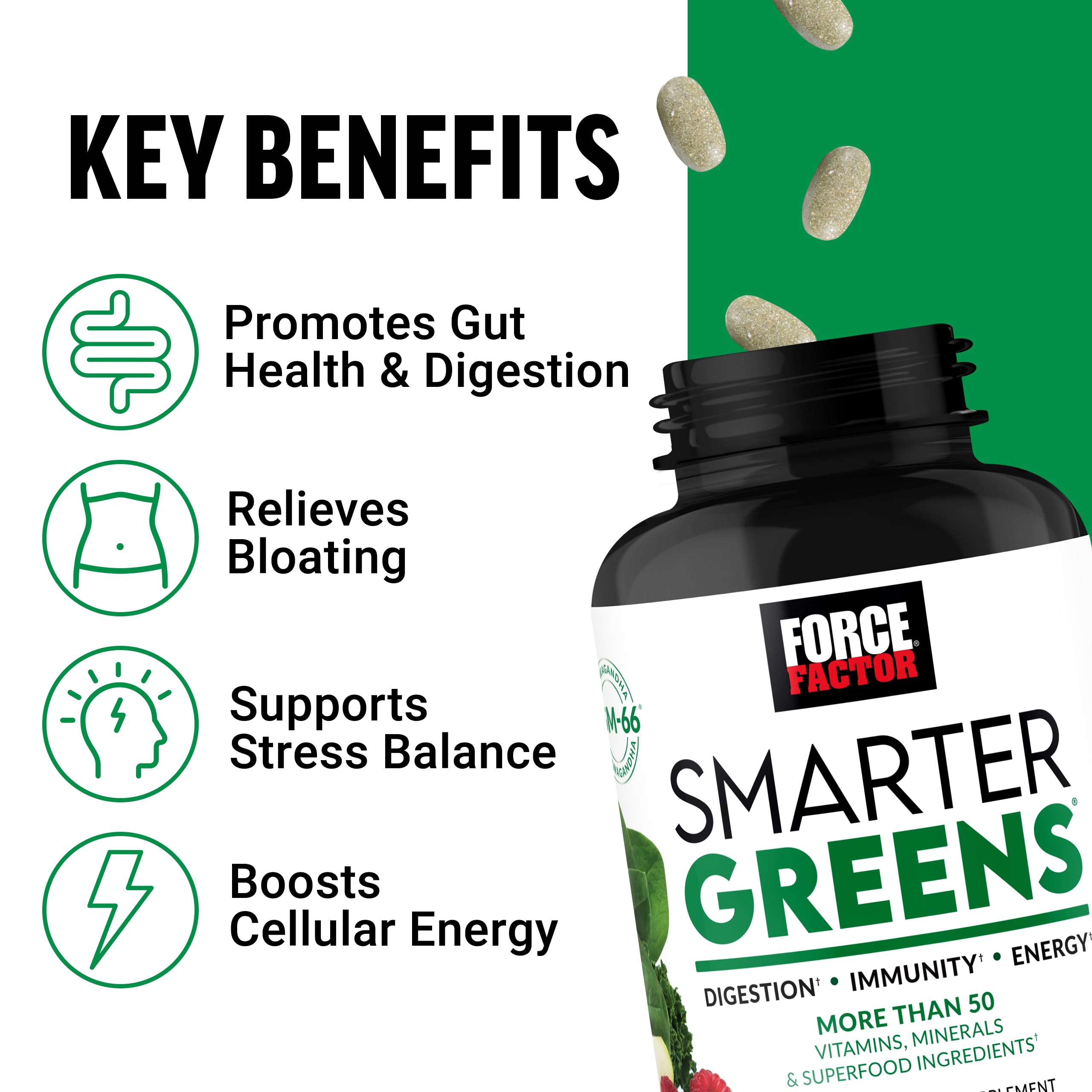 Foto 3 pulgar | Suplemento Force Factor Smarter Greens 90 Tabletas- Venta Internacional