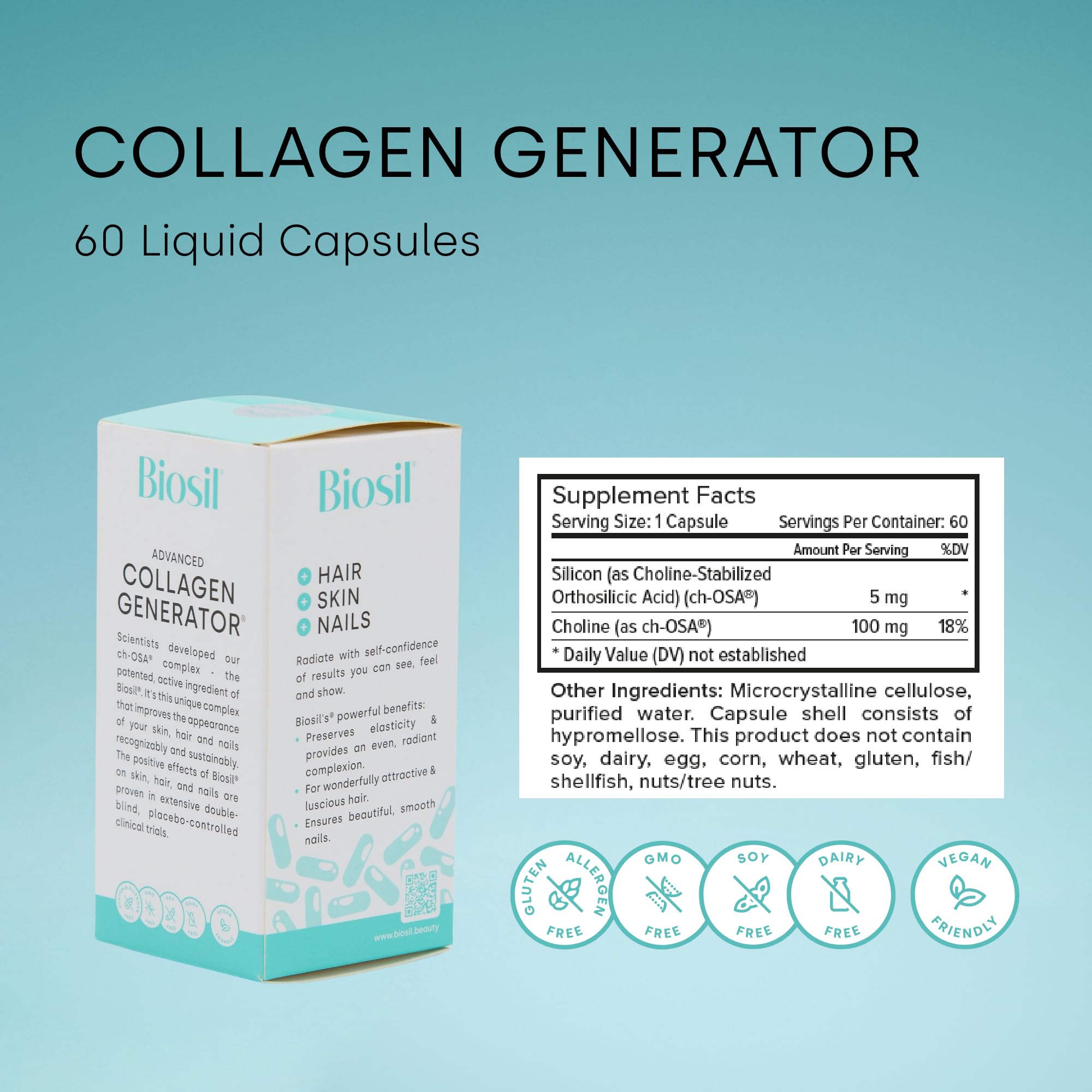 Foto 3 pulgar | Suplemento Biosil Collagen Generator 60 Cápsulas Líquidas - Venta Internacional.