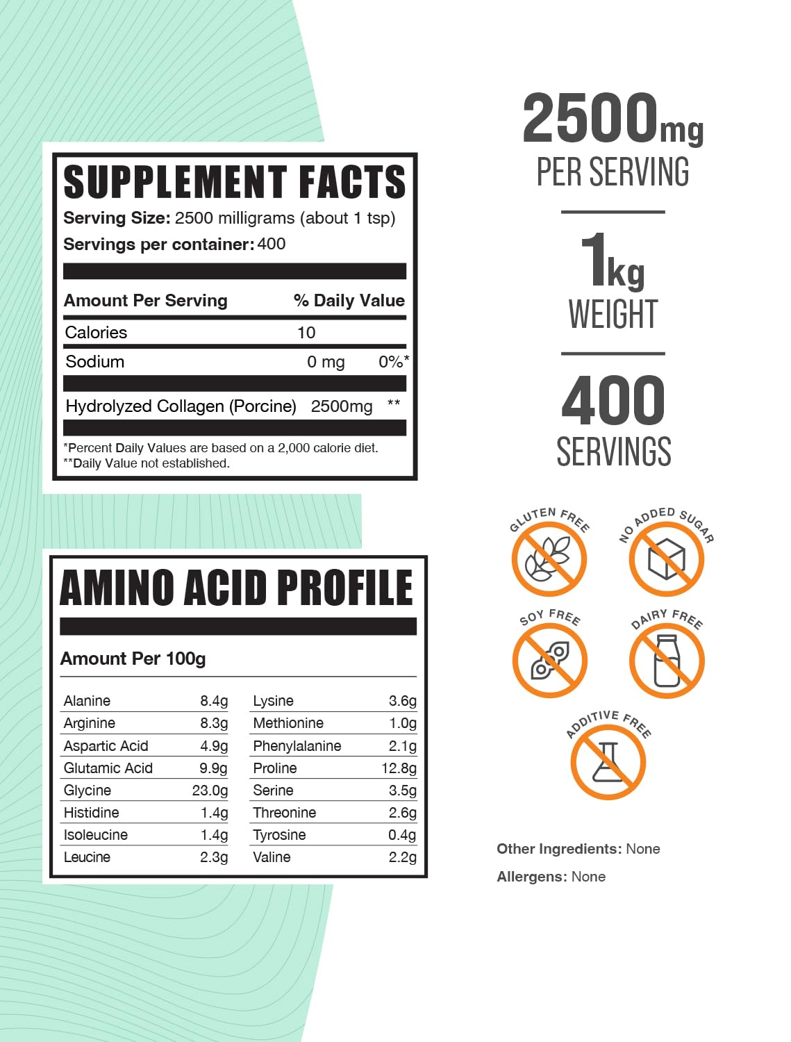 Foto 3 pulgar | Colágeno En Polvo Bulksupplements.com Porcino 1 Kg (2500 Mg/porción) - Venta Internacional.