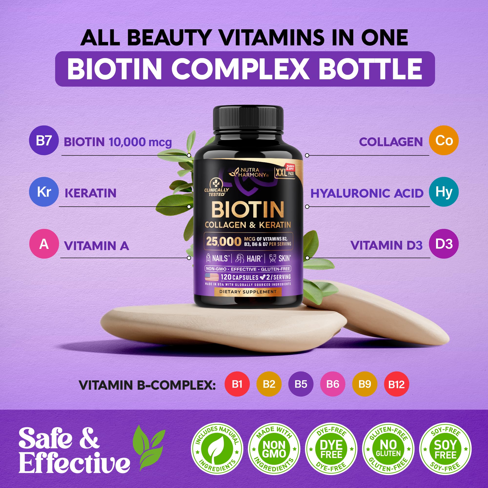 Foto 5 pulgar | Suplemento Nutraharmony, Biotina, Colágeno Y Queratina, 25000 Mcg - Venta Internacional.