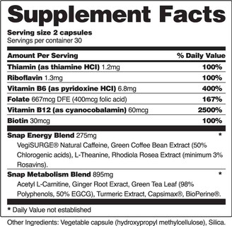 Foto 4 | Suplementos Snap Supplements Metabolism Natural Energy 60 Cápsulas - Venta Internacional