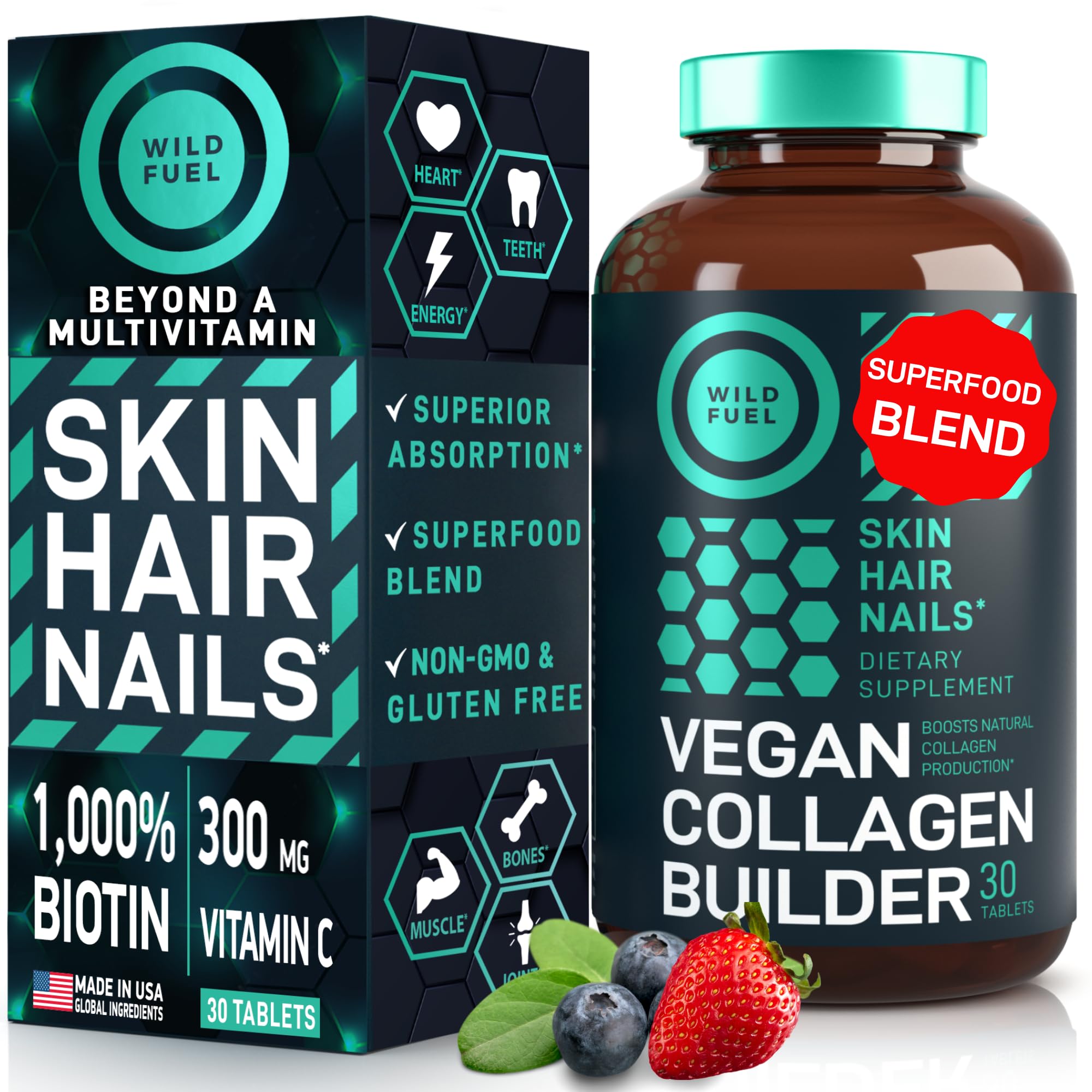 Foto 2 pulgar | Suplemento Vegano Generador De Colágeno Wild Fuel Con Biotina 30 Tabletas - Venta Internacional.