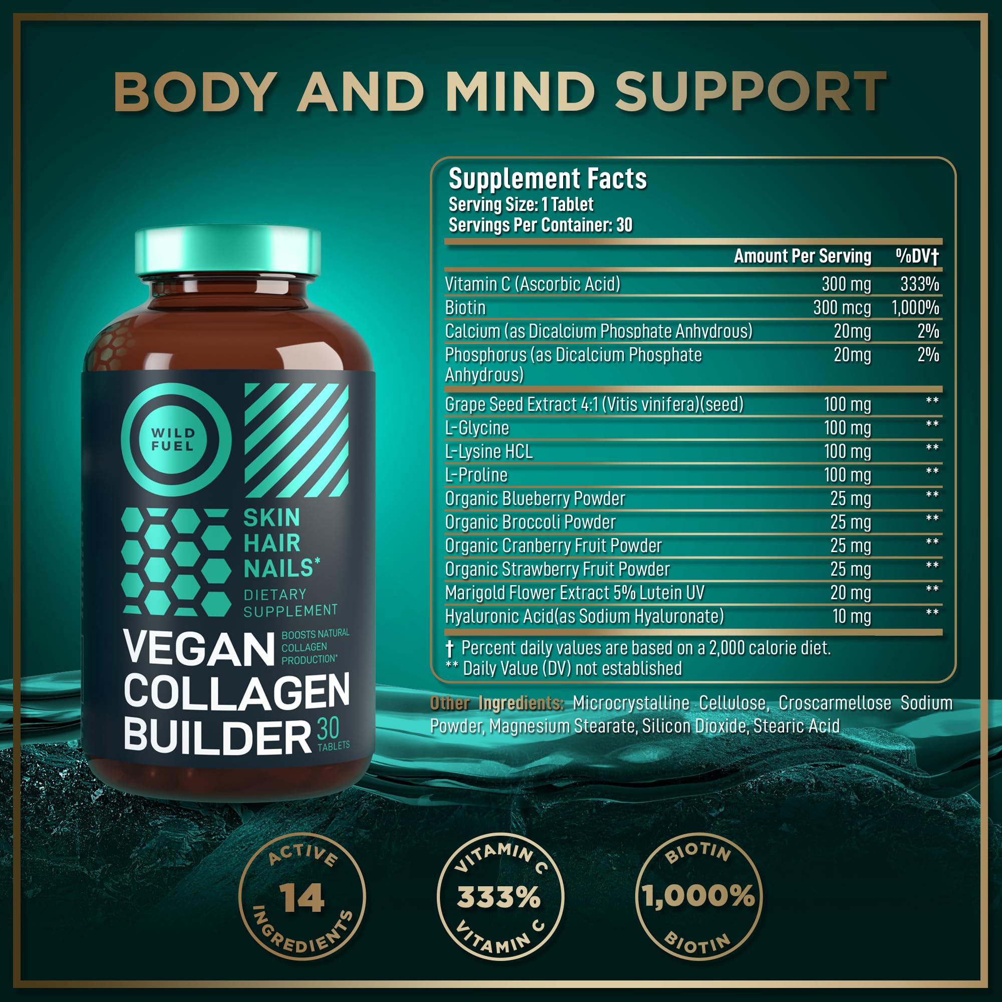 Foto 4 pulgar | Suplemento Vegano Generador De Colágeno Wild Fuel Con Biotina 30 Tabletas - Venta Internacional.