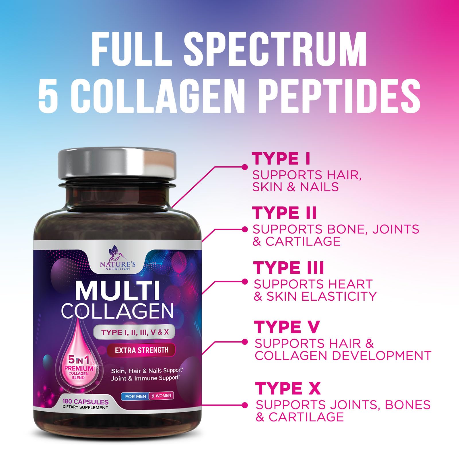 Foto 4 pulgar | Suplemento De Péptidos De Colágeno Nature's Nutrition 180 Cápsulas - Venta Internacional.