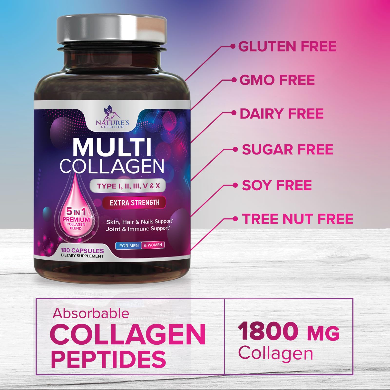 Foto 7 pulgar | Suplemento De Péptidos De Colágeno Nature's Nutrition 180 Cápsulas - Venta Internacional.