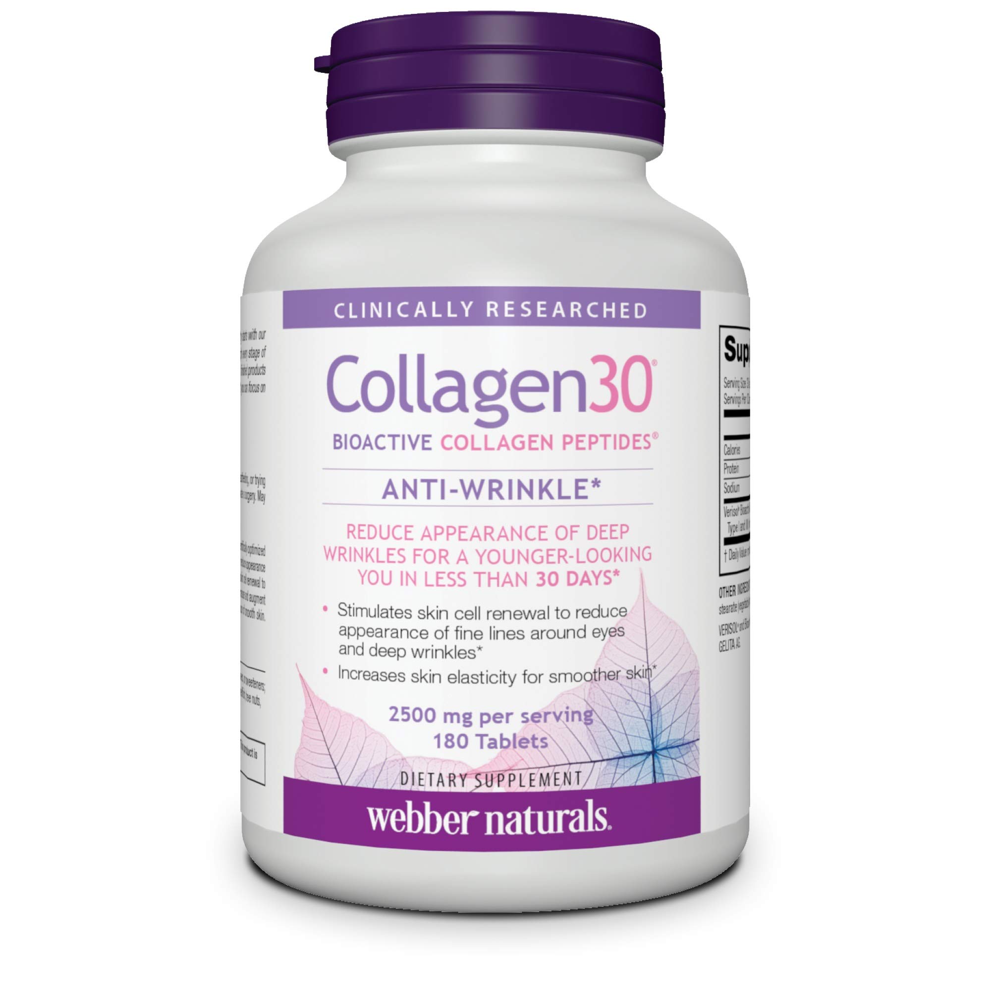 Foto 2 pulgar | Suplemento Antiarrugas Webber Naturals Collagen 30, 180 Comprimidos - Venta Internacional.