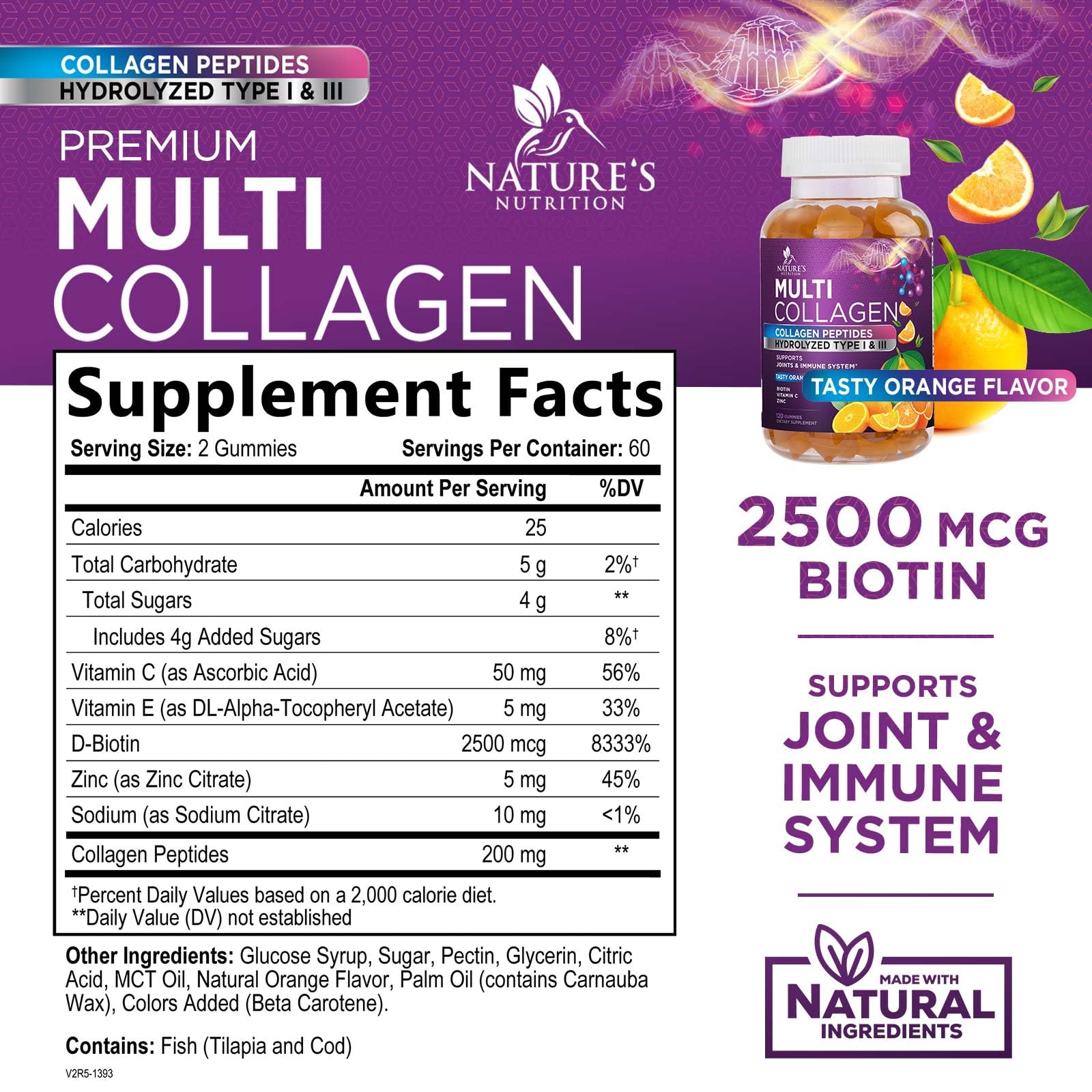 Foto 3 pulgar | Gomitas De Colágeno Nature's Nutrition Con 2500 Mcg De Biotina, 120 Unidades - Venta Internacional.