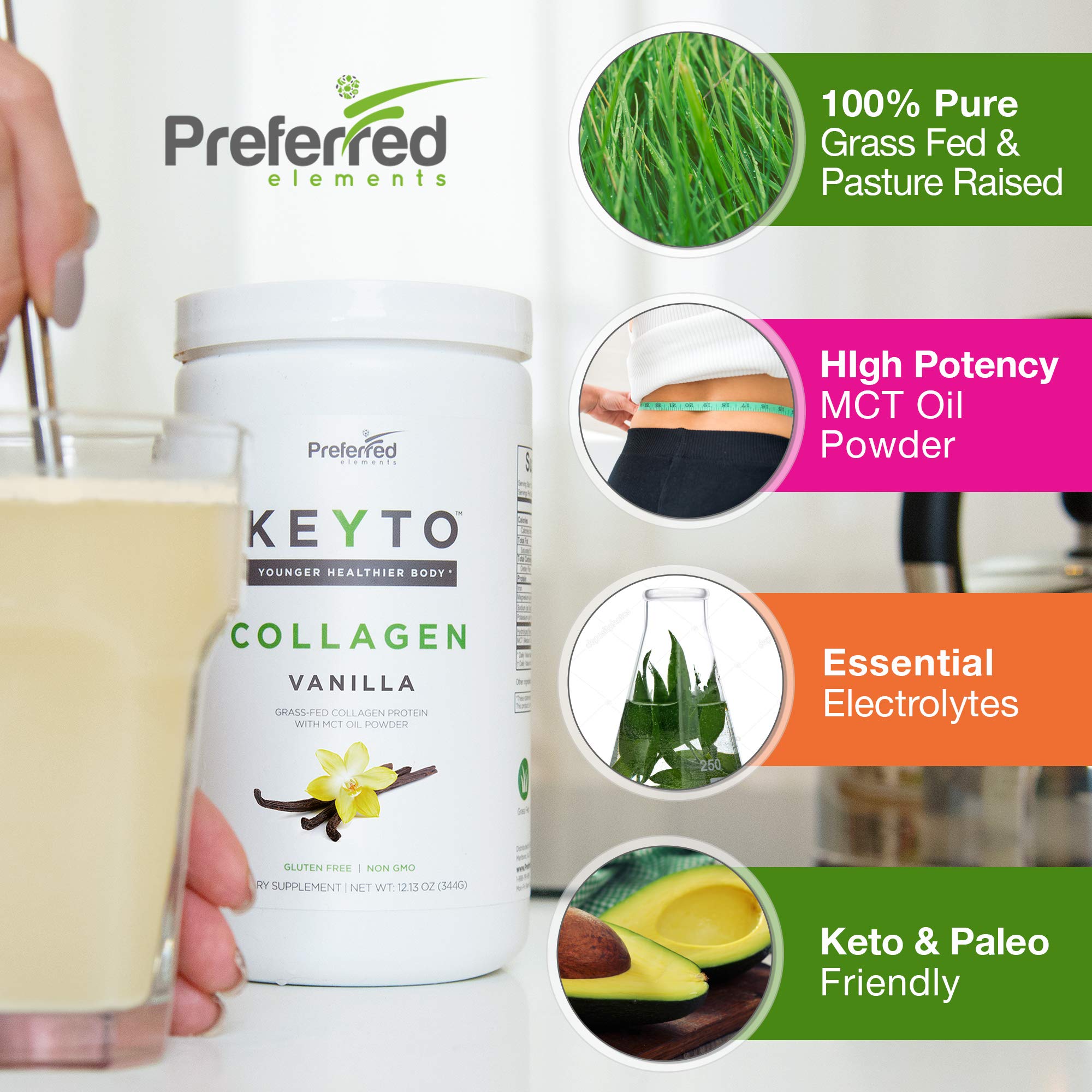 Foto 3 pulgar | Proteína De Colágeno En Polvo Preferred Elements Keto Vanilla - Venta Internacional.
