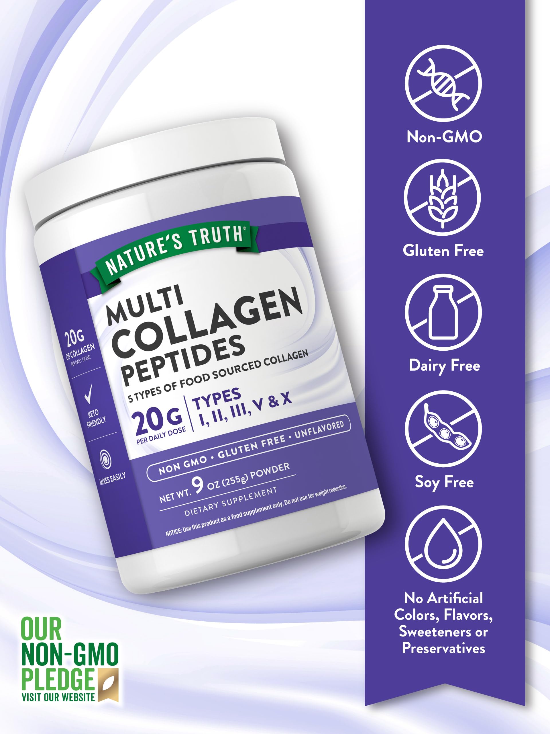 Foto 4 pulgar | Péptido De Colágeno En Polvo Nature's Truth Multi 265 Ml, Tipo I, Ii, Iii, V, X - Venta Internacional.