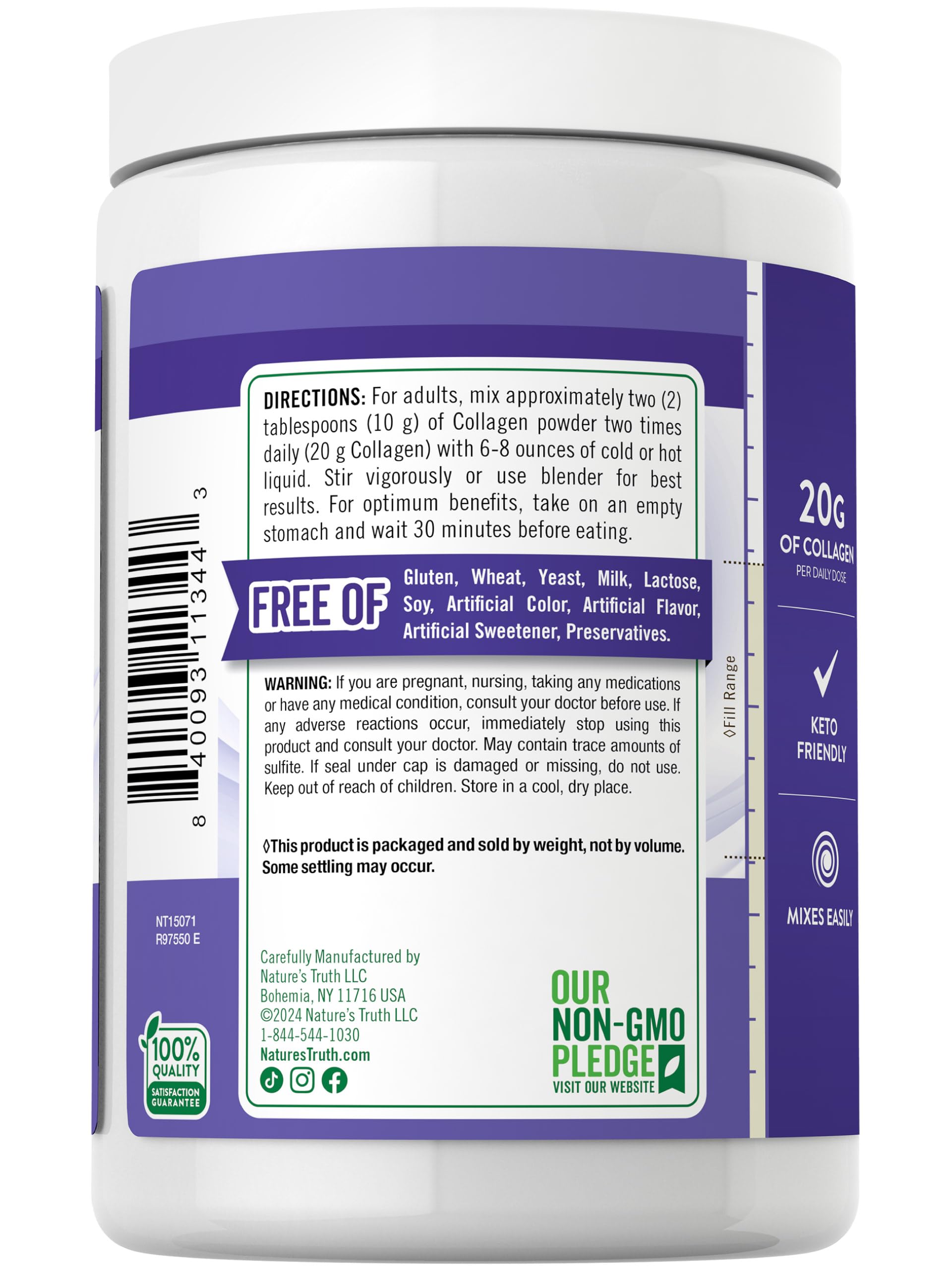 Foto 7 | Péptido De Colágeno En Polvo Nature's Truth Multi 265 Ml, Tipo I, Ii, Iii, V, X - Venta Internacional.