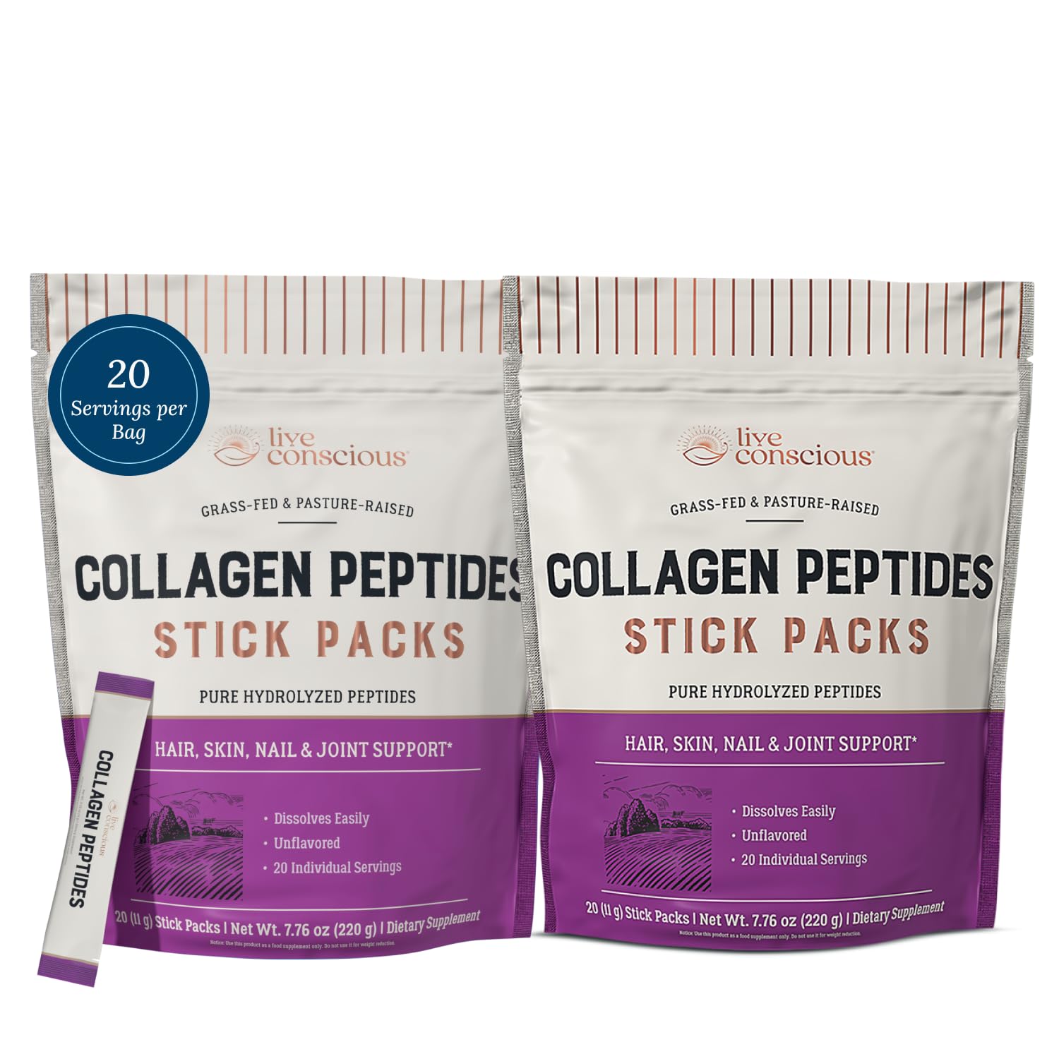 Foto 1 | Péptidos De Colágeno En Polvo Live Conscious, Paquete De 20 (paquete De 2) - Venta Internacional.