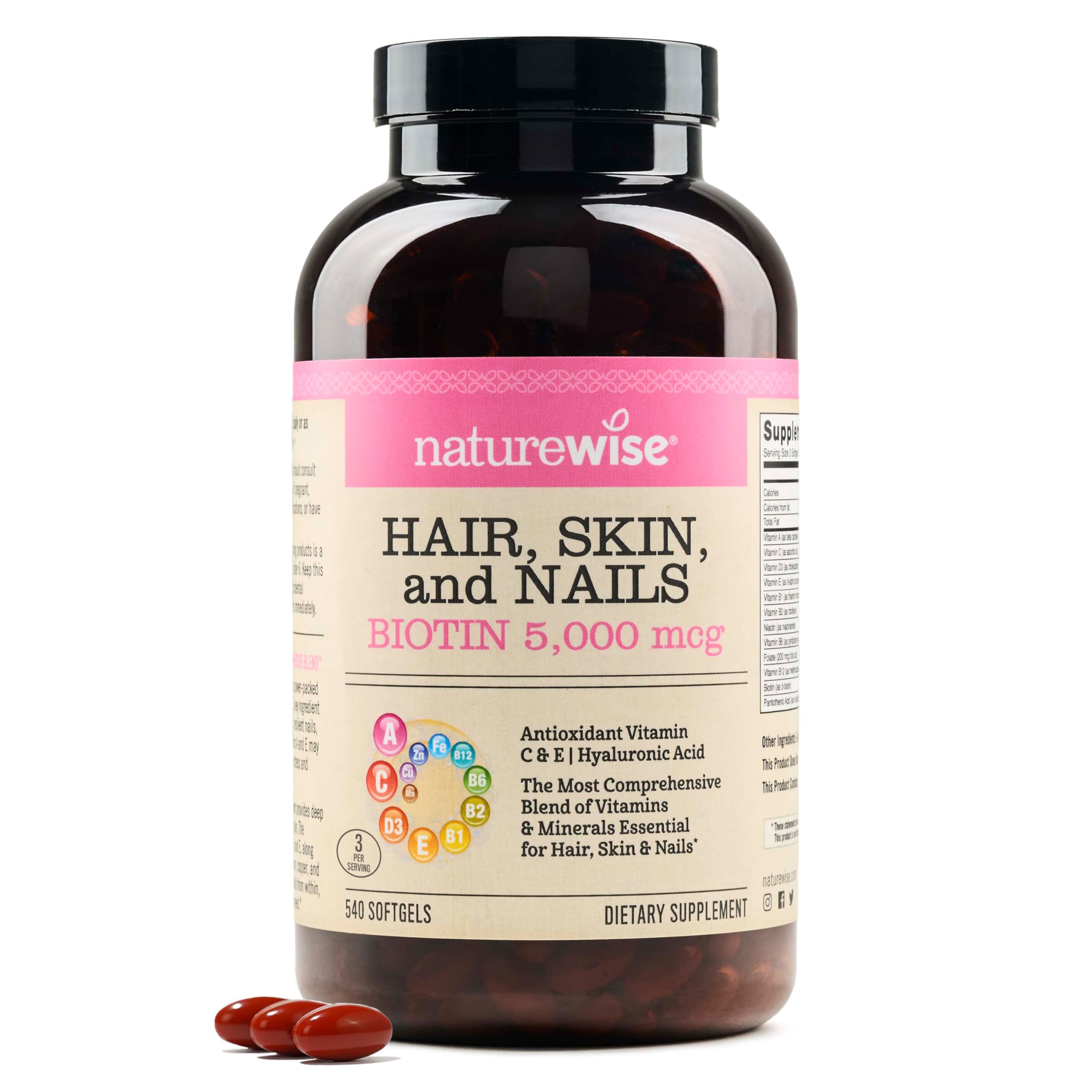 Foto 1 | Complementa Las Cápsulas Blandas De Vitamina 540 Para Cabello, Piel Y Uñas De Naturewise - Venta Internacional.