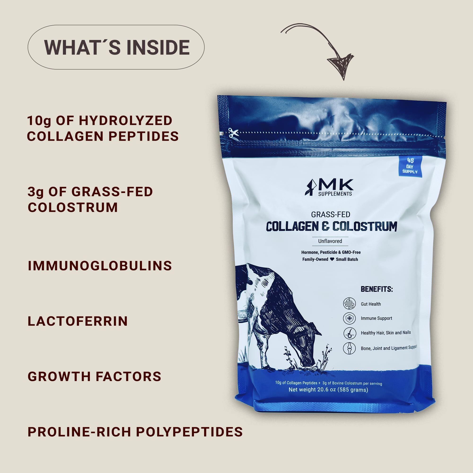 Foto 6 pulgar | Suplemento Mk Supplements Colágeno Y Calostro De Animales Alimentados Con Pasto - Venta Internacional.