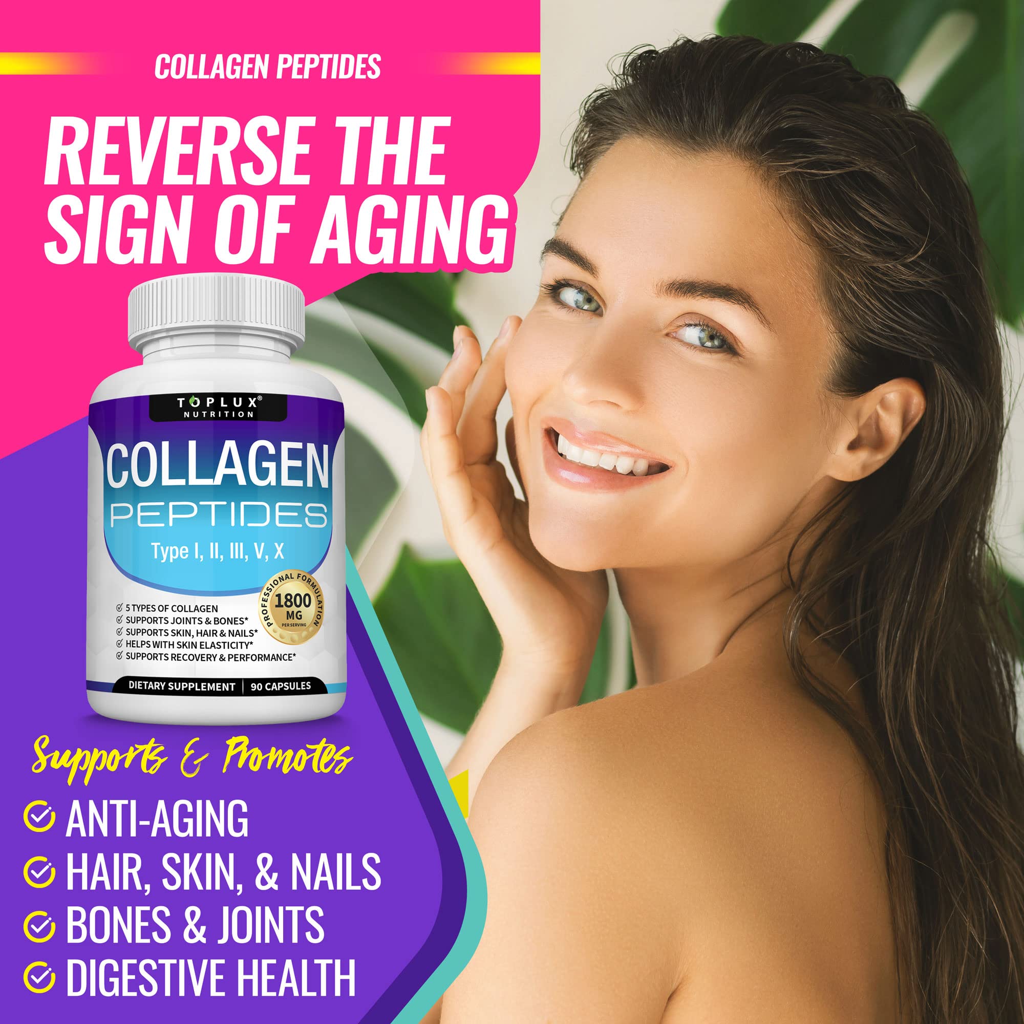 Foto 3 pulgar | Suplemento Toplux Multi Collagen Peptides 1800 Mg 90 Cápsulas - Venta Internacional.