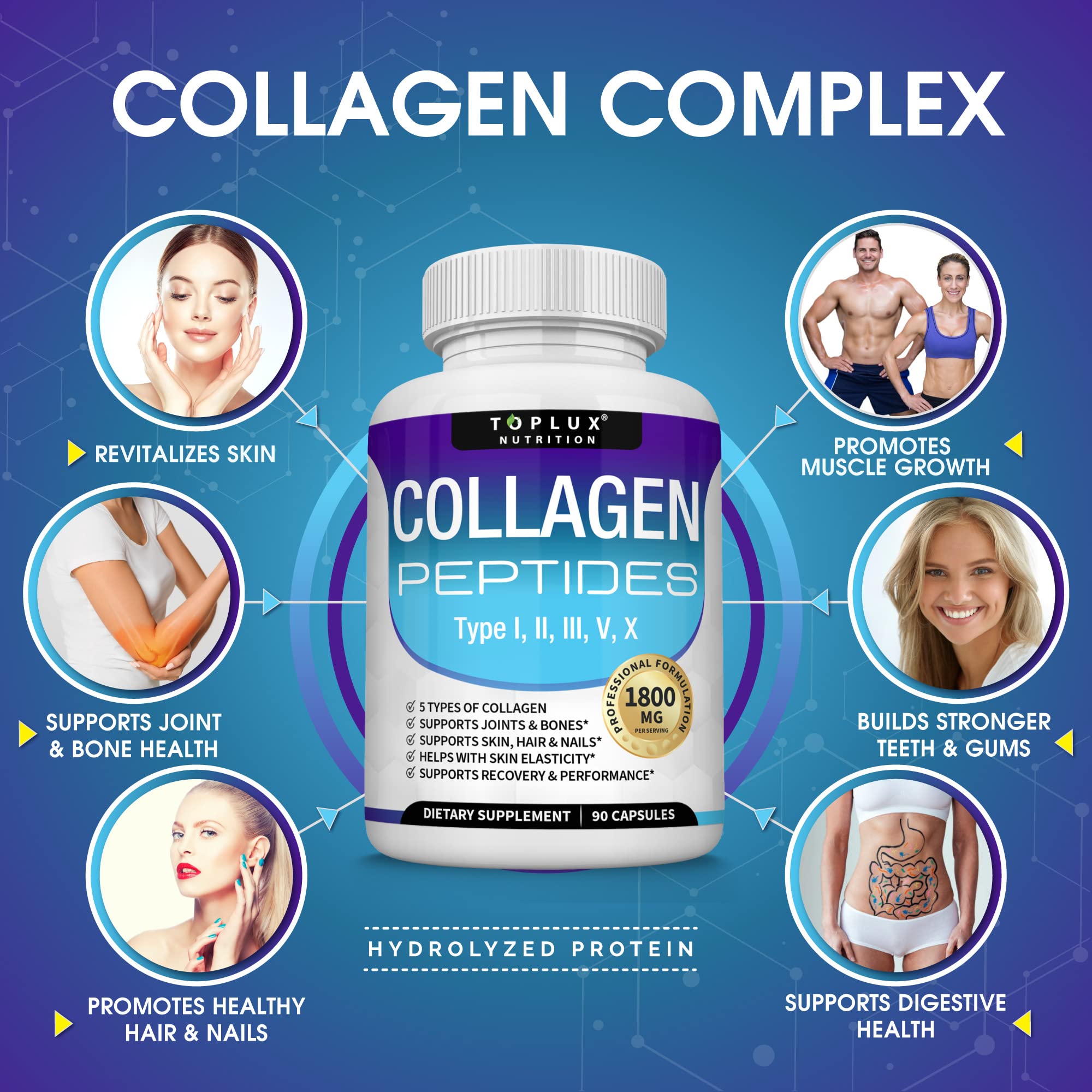 Foto 4 pulgar | Suplemento Toplux Multi Collagen Peptides 1800 Mg 90 Cápsulas - Venta Internacional.