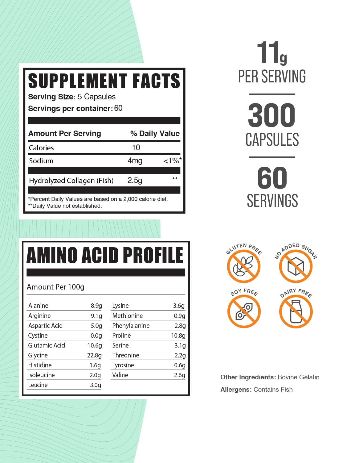 Foto 3 pulgar | Suplemento De Colágeno Marino Bulksupplements.com 300 Cápsulas - Venta Internacional.