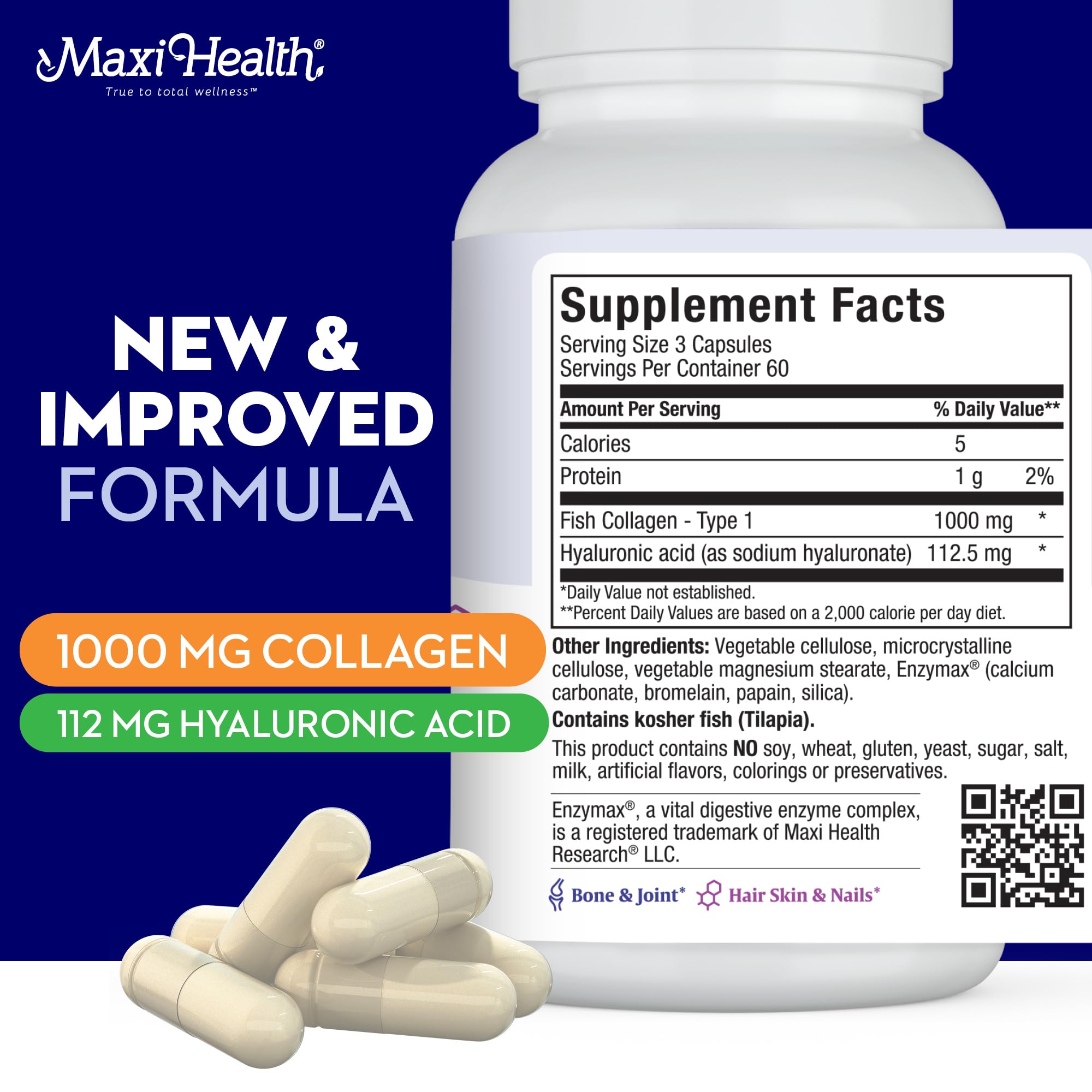 Foto 4 pulgar | Suplementos Maxi Health Collagen Con Ácido Hialurónico 180 Cápsulas - Venta Internacional.