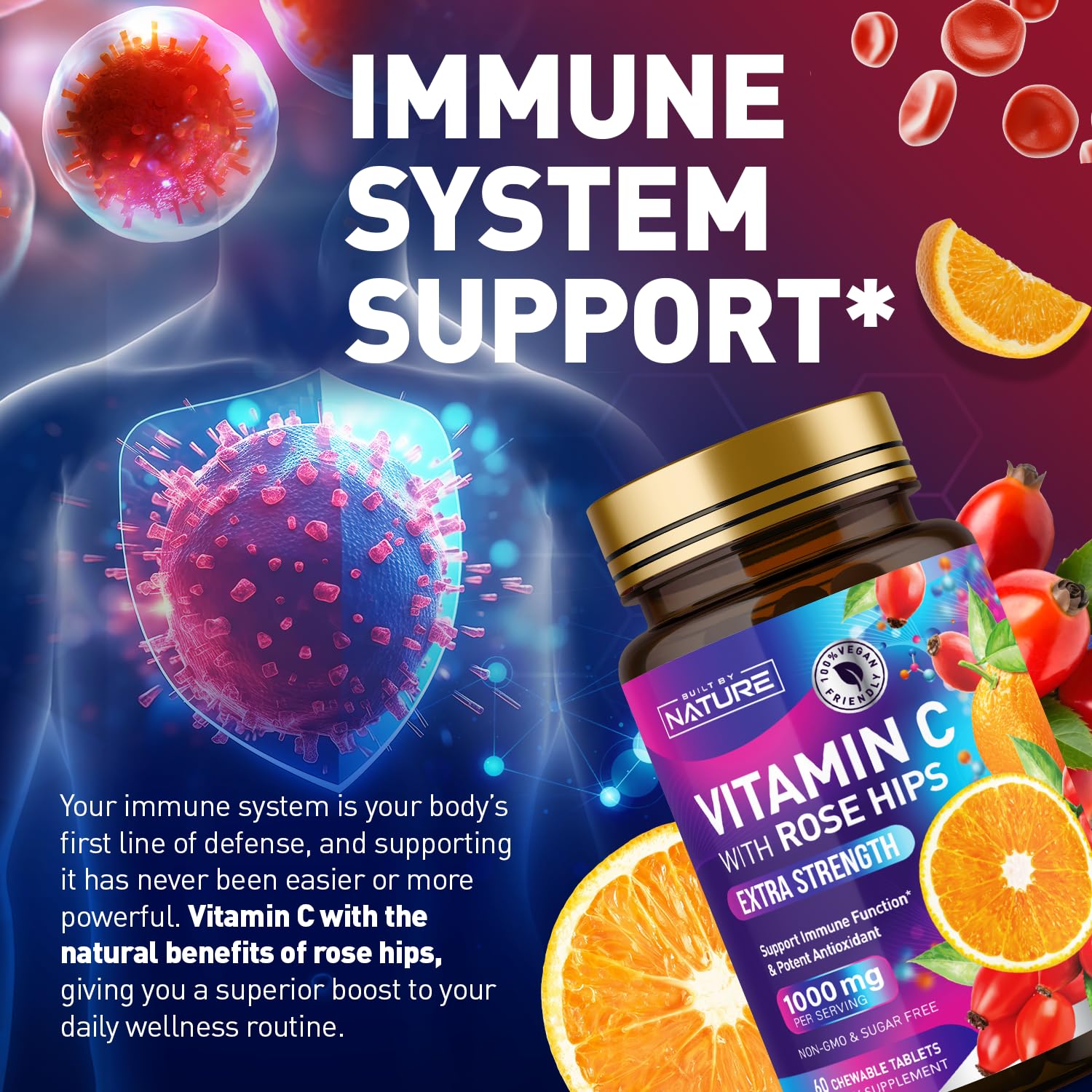Foto 4 | Vitamina C Masticable De 1000 Mg Con Escaramujos Hecha Por La Naturaleza - Venta Internacional.