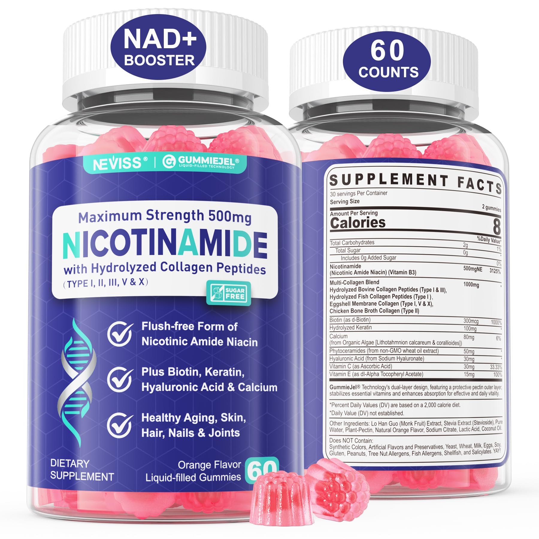 Suplemento: Gomitas Rellenas De Nicotinamida Neviss, 500 Mg, 60 Unidades - Venta Internacional.