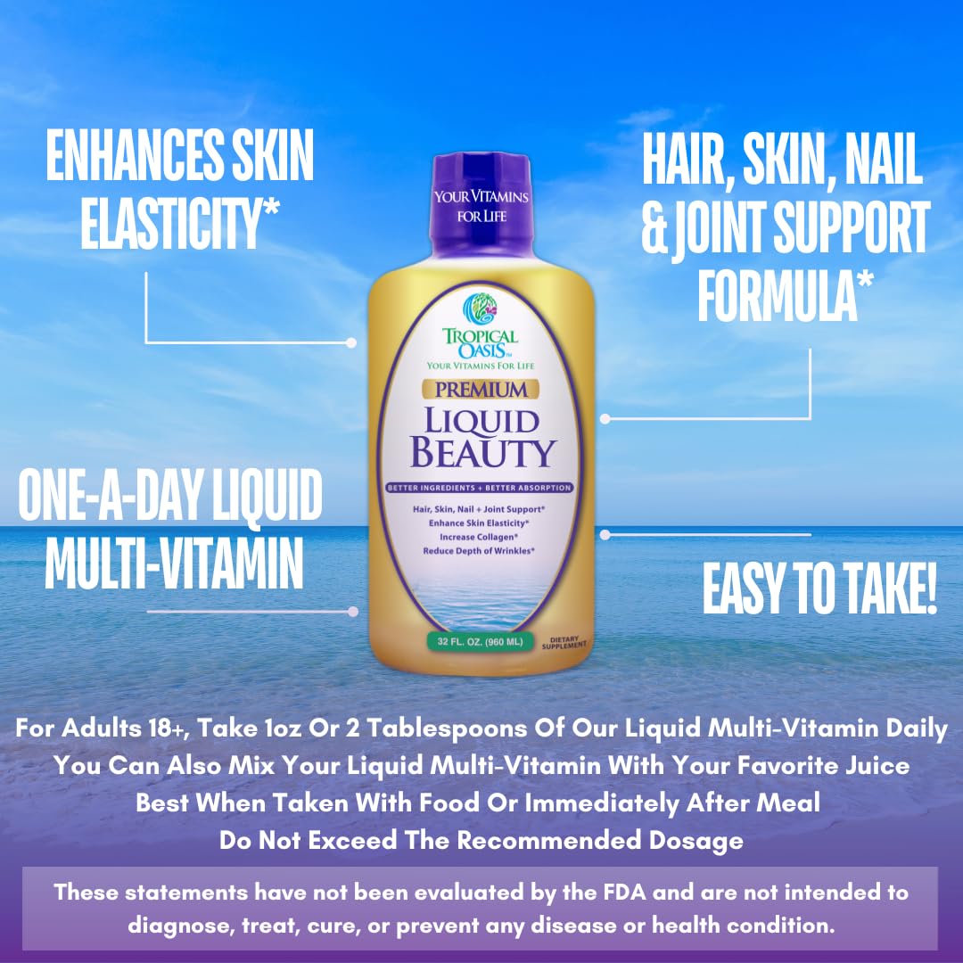 Foto 5 pulgar | Suplemento Tropical Oasis Liquid Beauty Biotina Colágeno 32 Ml - Venta Internacional.