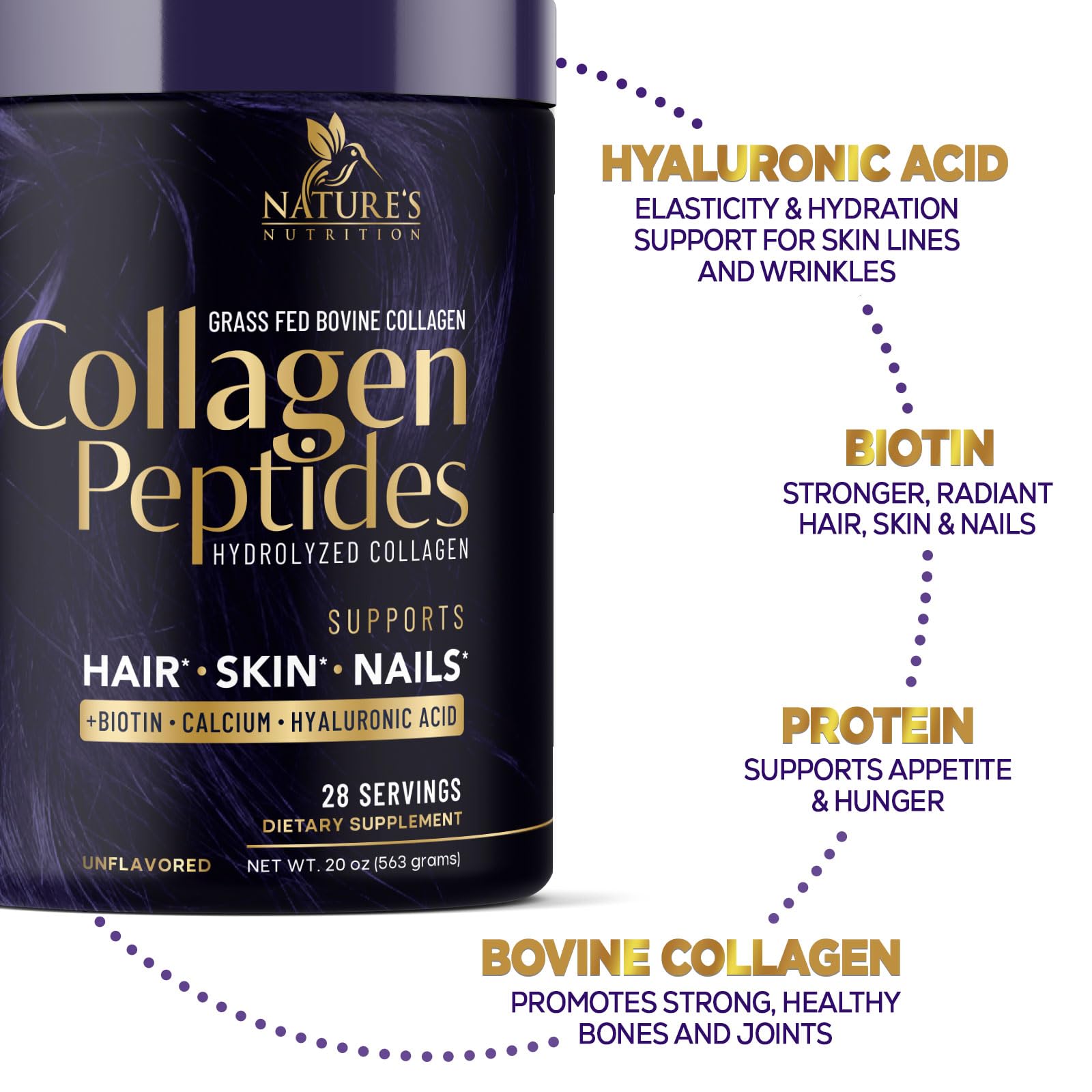 Foto 5 | Péptidos De Colágeno En Polvo Nature's Nutrition Sin Sabor 560 G - Venta Internacional.