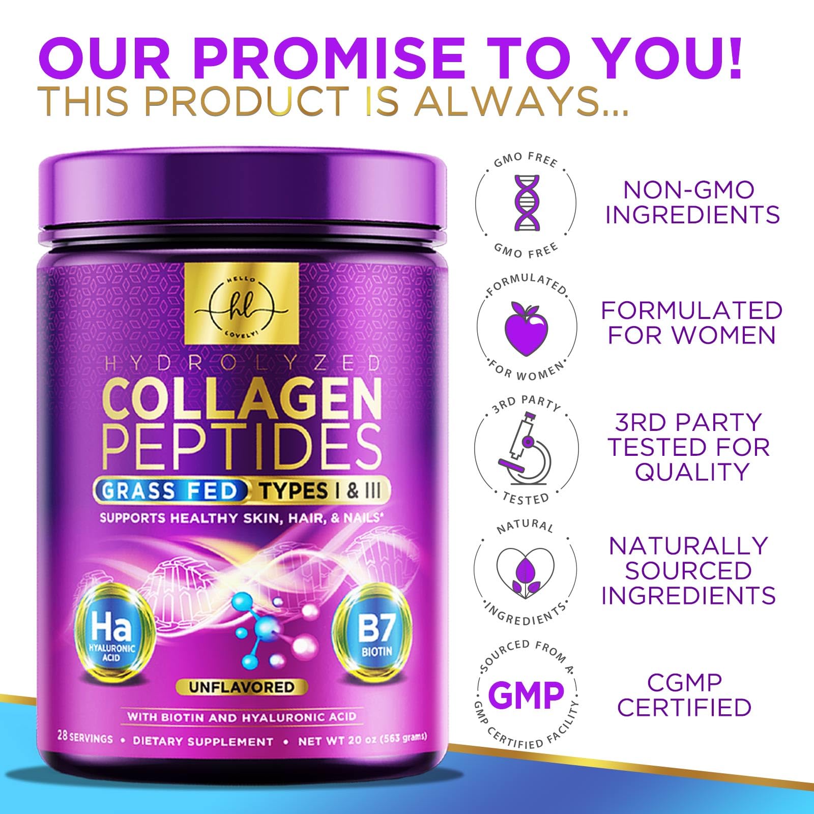 Foto 4 | Péptidos De Colágeno En Polvo Hello Lovely! Sin Sabor 560 G - Venta Internacional.