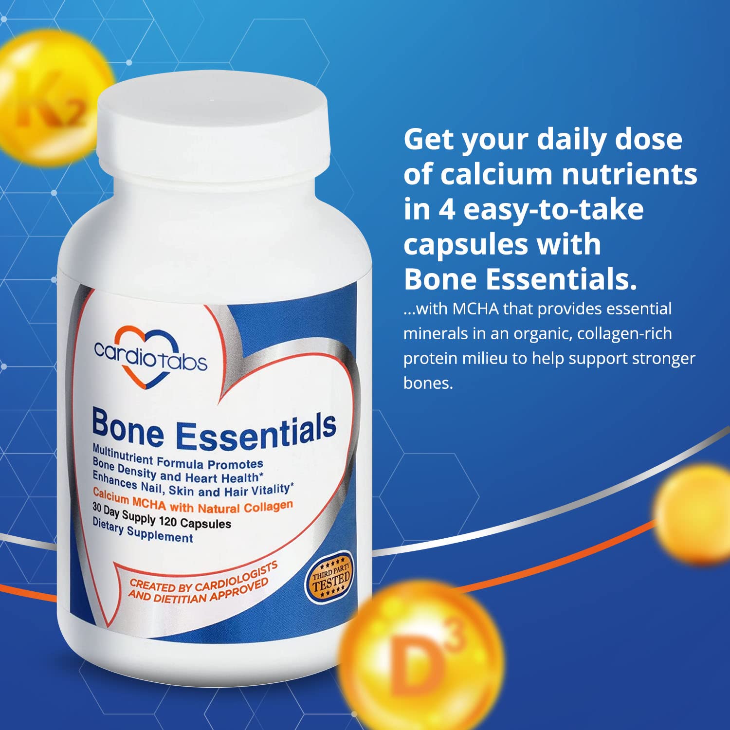 Foto 2 | Suplemento De Calcio Cardiotabs Bone Essentials 120 Cápsulas - Venta Internacional.