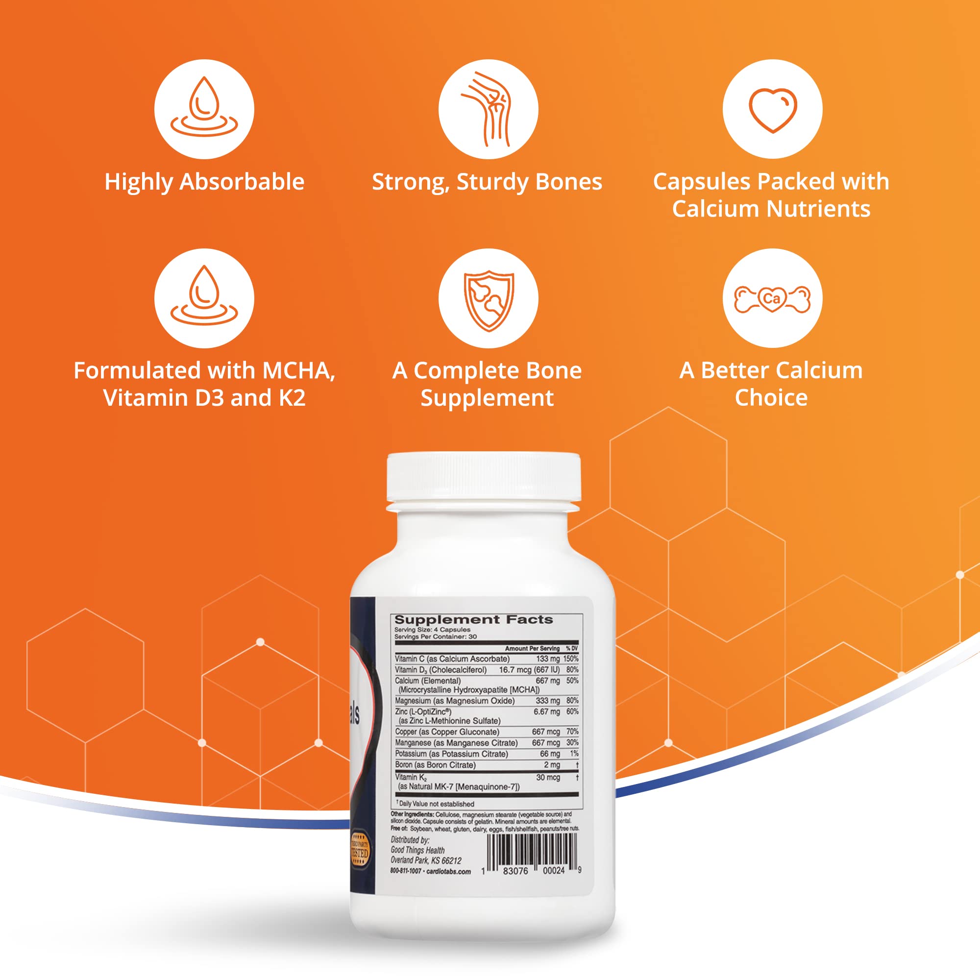 Foto 3 | Suplemento De Calcio Cardiotabs Bone Essentials 120 Cápsulas - Venta Internacional.