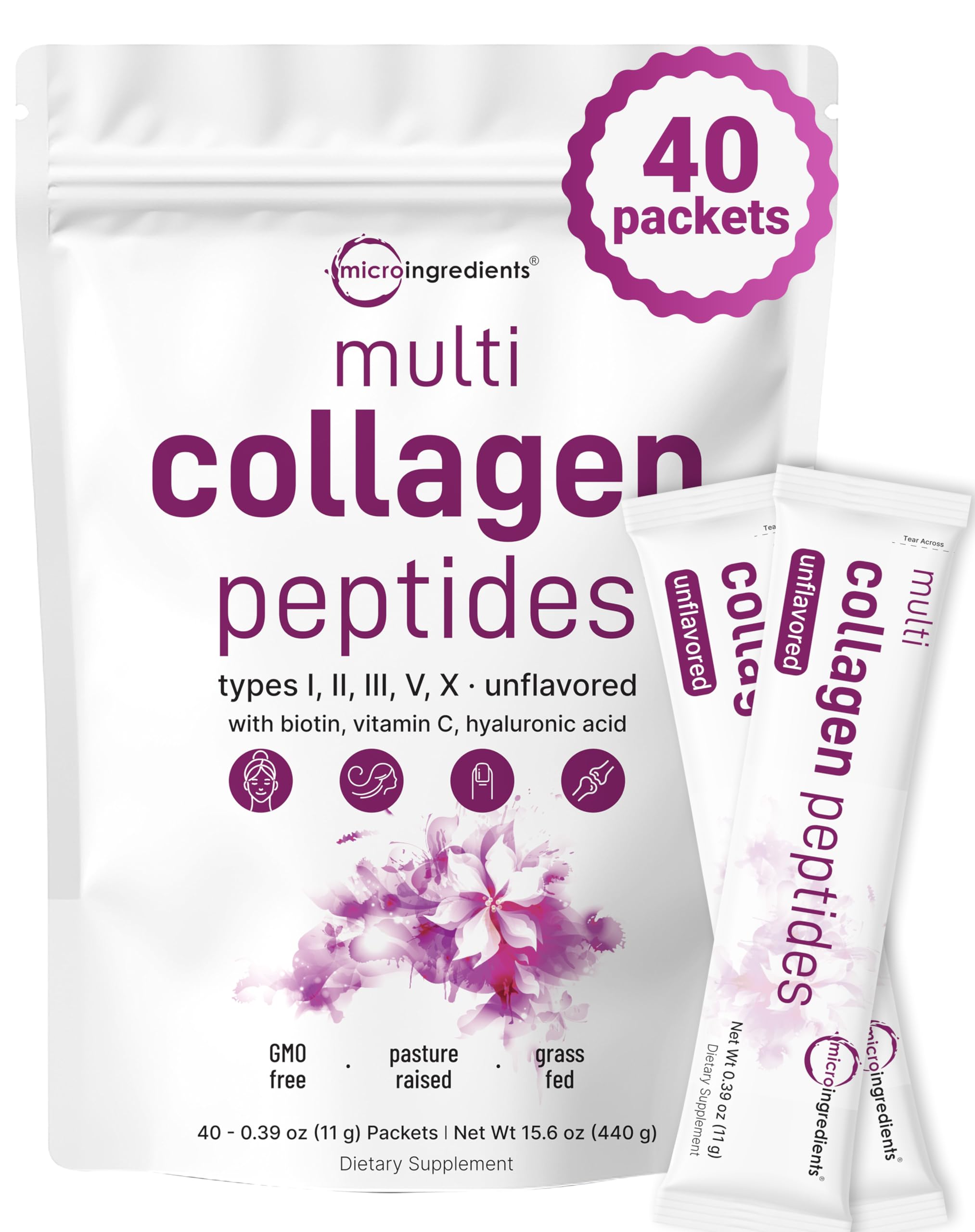 Microingredientes De Péptidos De Colágeno, 40 Paquetes, Sin Sabor - Venta Internacional.