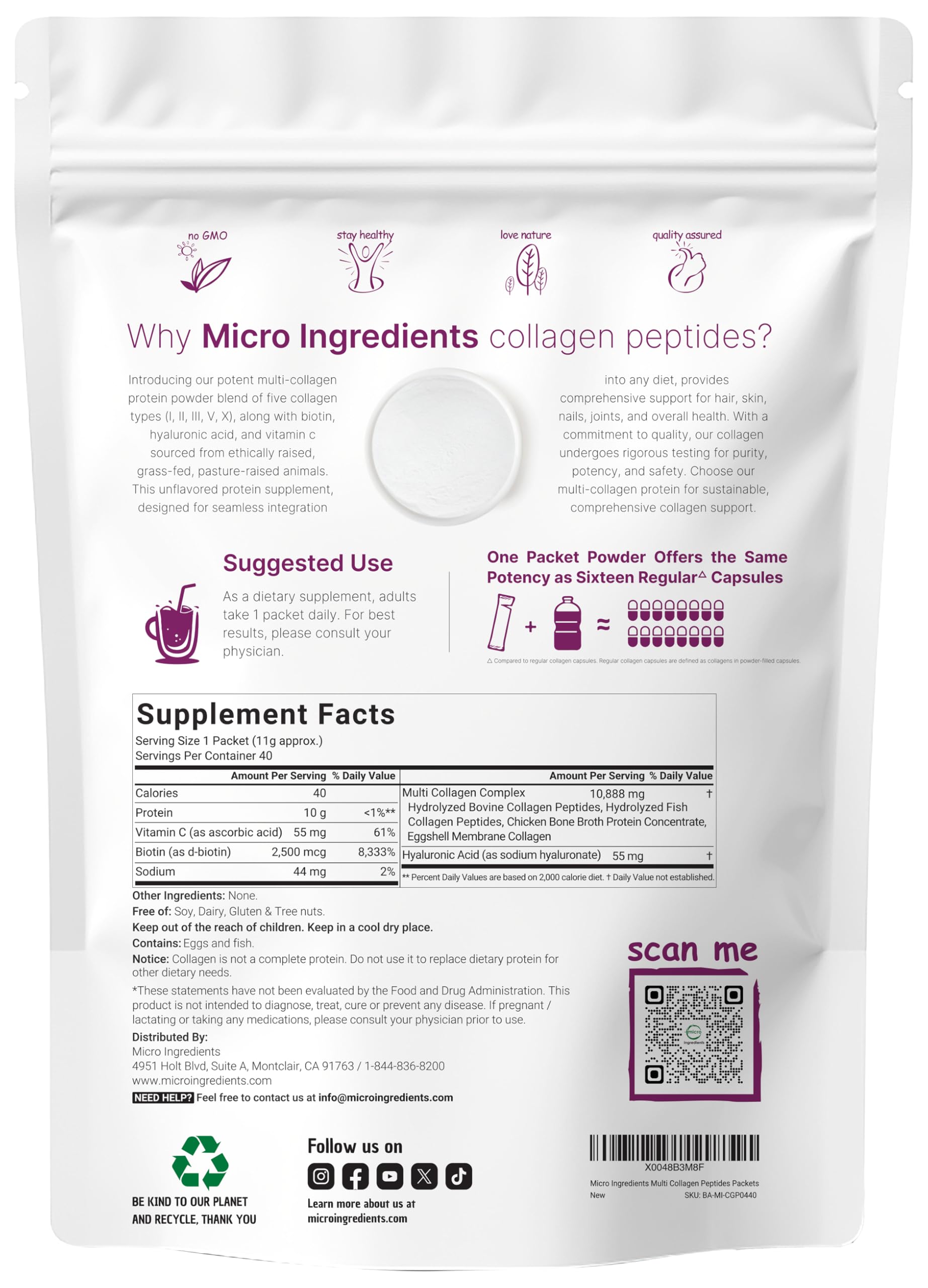 Foto 3 pulgar | Microingredientes De Péptidos De Colágeno, 40 Paquetes, Sin Sabor - Venta Internacional.