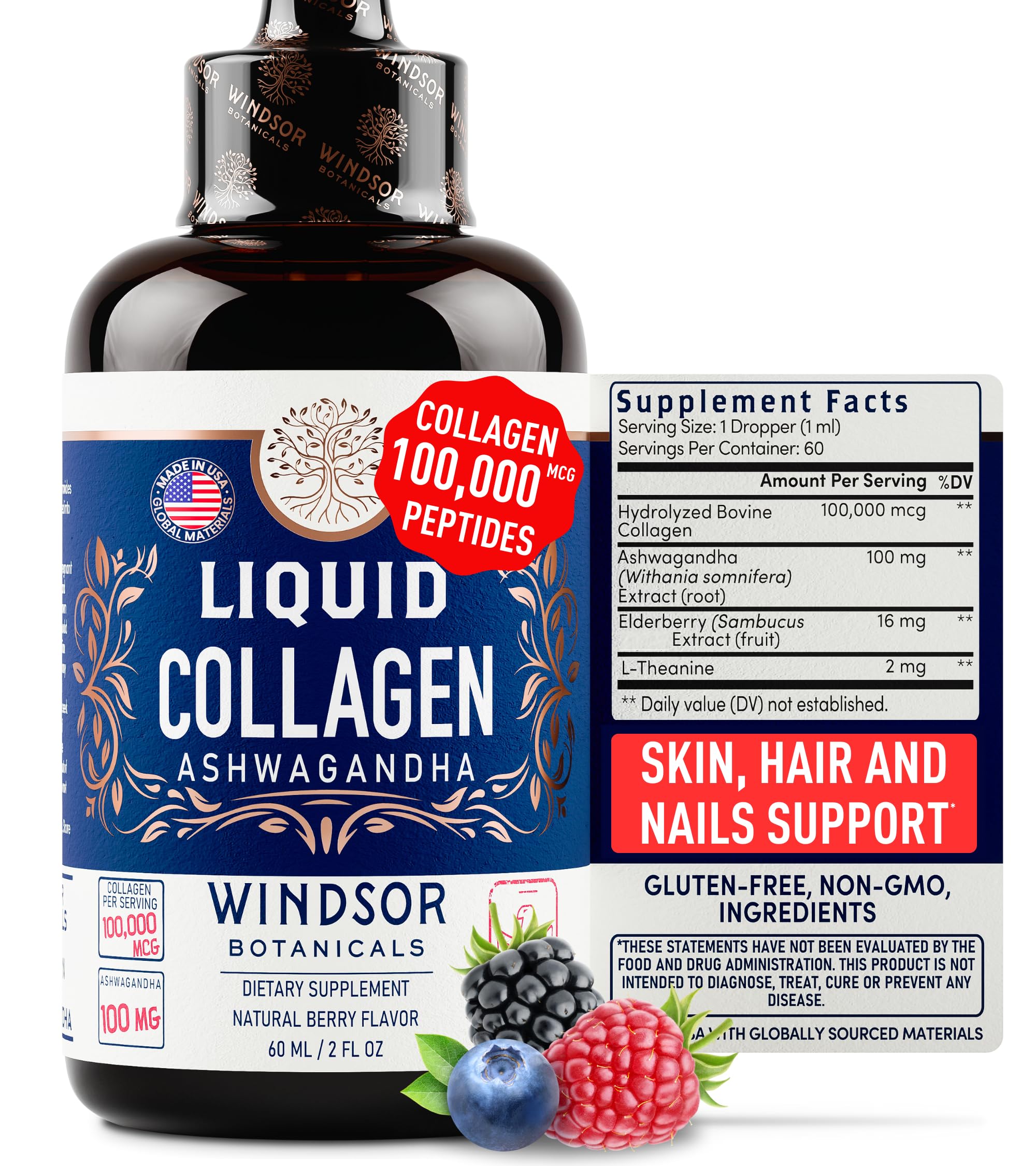 Foto 2 pulgar | Suplemento De Colágeno Líquido Windsor Botanicals, 100 Ml, 60 Porciones - Venta Internacional.