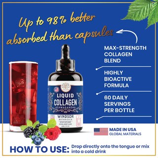 Foto 2 | Suplemento De Colágeno Líquido Windsor Botanicals, 100 Ml, 60 Porciones - Venta Internacional.