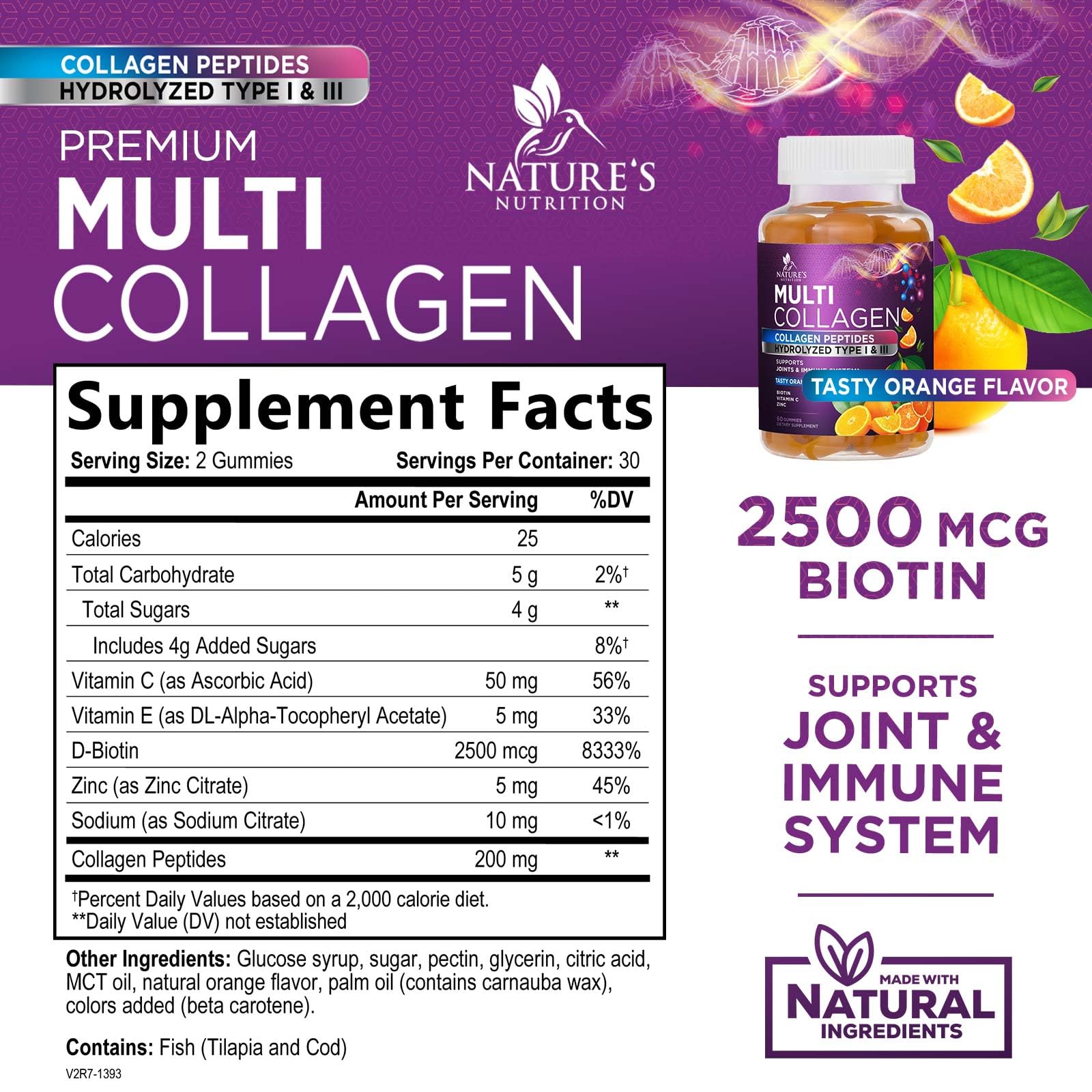 Foto 3 pulgar | Gomitas De Colágeno Nature's Nutrition Con 2500 Mcg De Biotina, 60 Unidades - Venta Internacional.