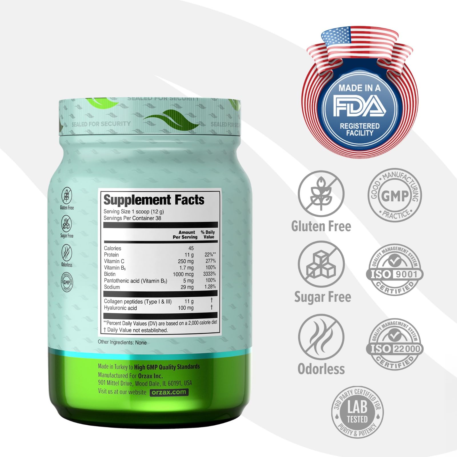 Foto 4 pulgar | Péptidos De Colágeno En Polvo Orzax 11 G Tipo I Y Iii Con Biotina 480 Ml - Venta Internacional.