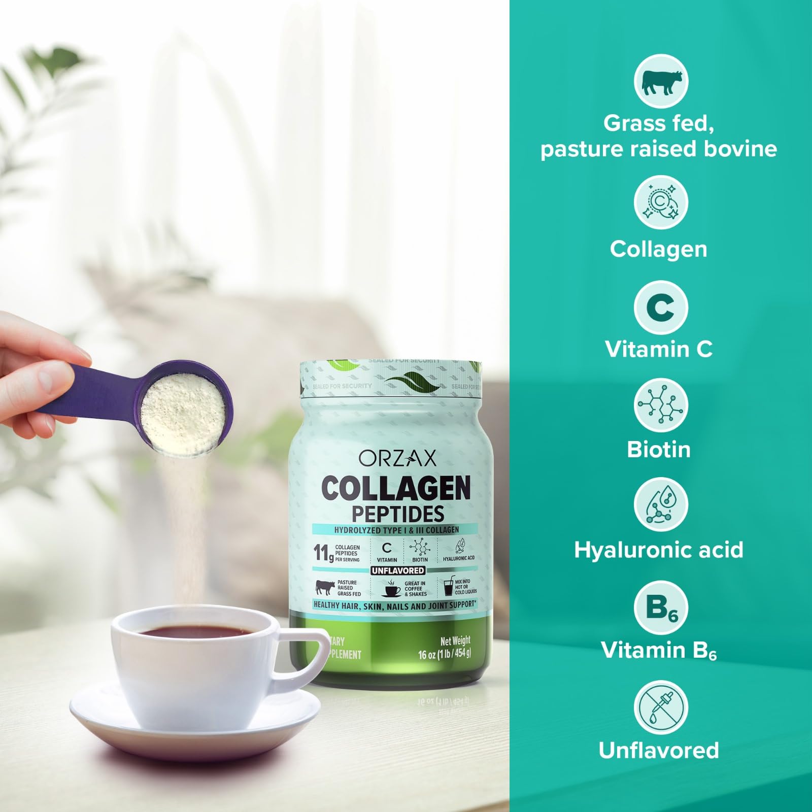 Foto 5 pulgar | Péptidos De Colágeno En Polvo Orzax 11 G Tipo I Y Iii Con Biotina 480 Ml - Venta Internacional.