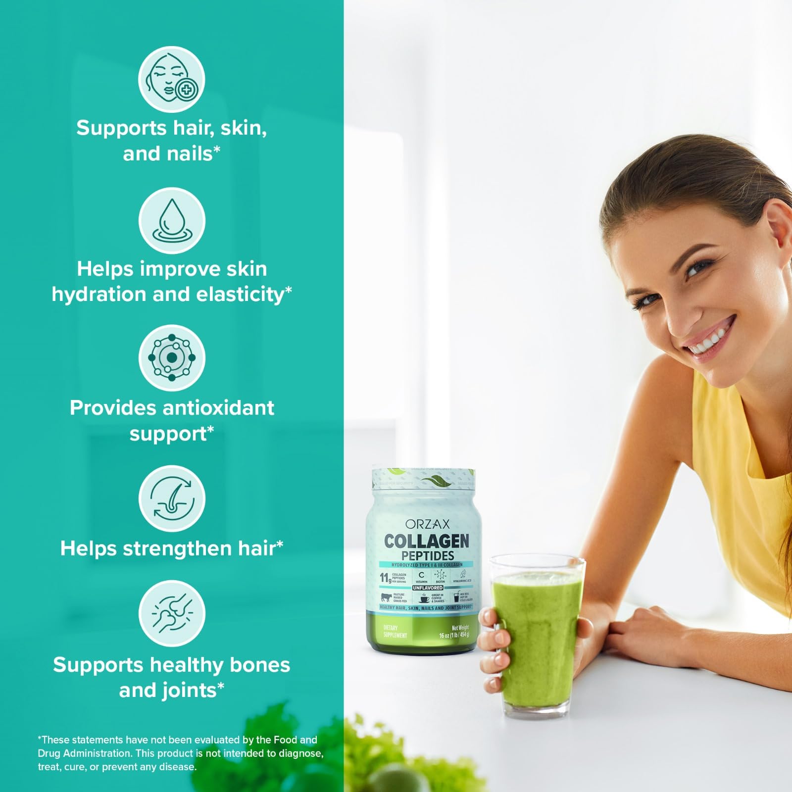 Foto 5 | Péptidos De Colágeno En Polvo Orzax 11 G Tipo I Y Iii Con Biotina 480 Ml - Venta Internacional.