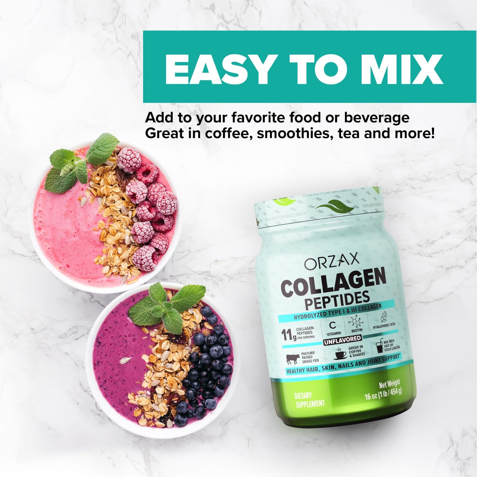 Foto 7 | Péptidos De Colágeno En Polvo Orzax 11 G Tipo I Y Iii Con Biotina 480 Ml - Venta Internacional.