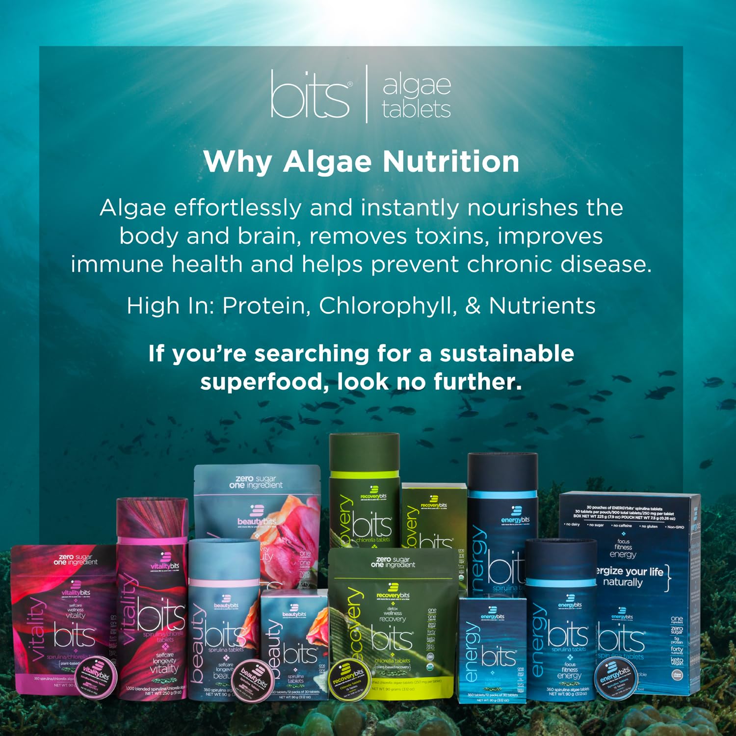 Foto 3 pulgar | Tabletas de Espirulina Energybits 1000 Tabletas Orgánicas de Algas - Venta Internacional