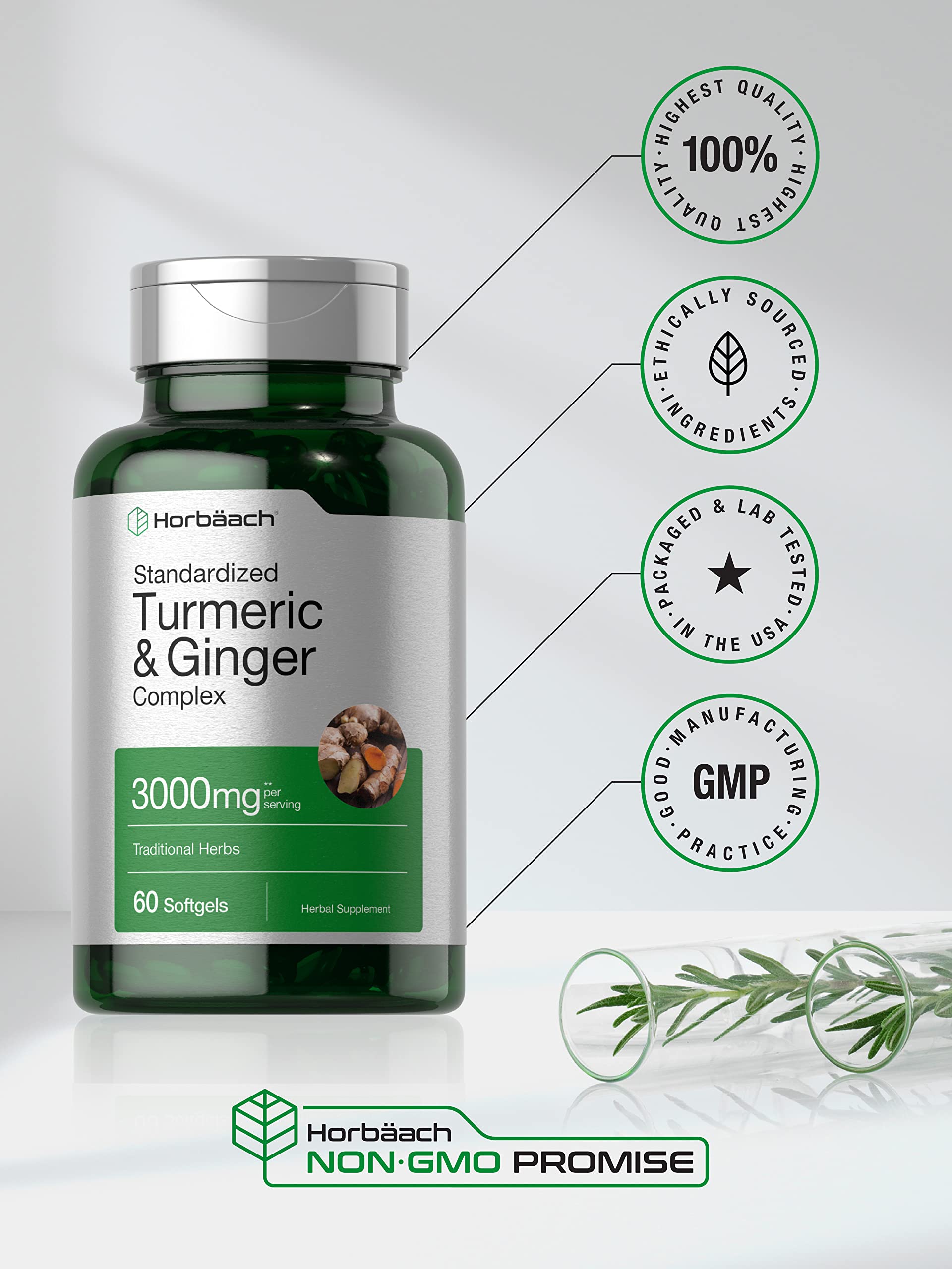 Foto 6 pulgar | Suplemento Horbaach, Cúrcuma Y Jengibre, 3000 Mg, 60 Cápsulas Blandas - Venta Internacional.