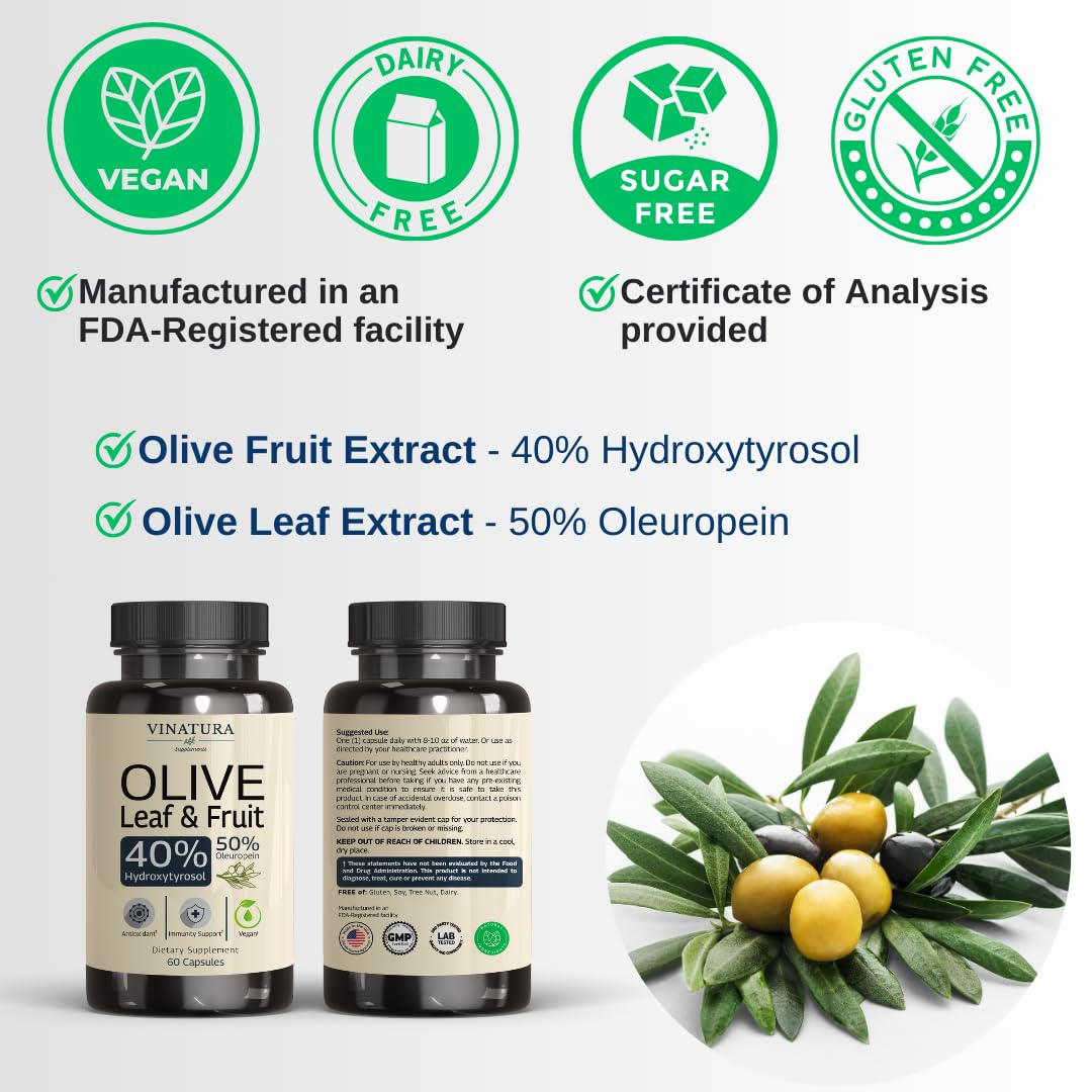 Foto 4 pulgar | Suplemento Vinatura Con Extracto De Hoja De Olivo, Hidroxitirosol, 60 Cápsulas - Venta Internacional.