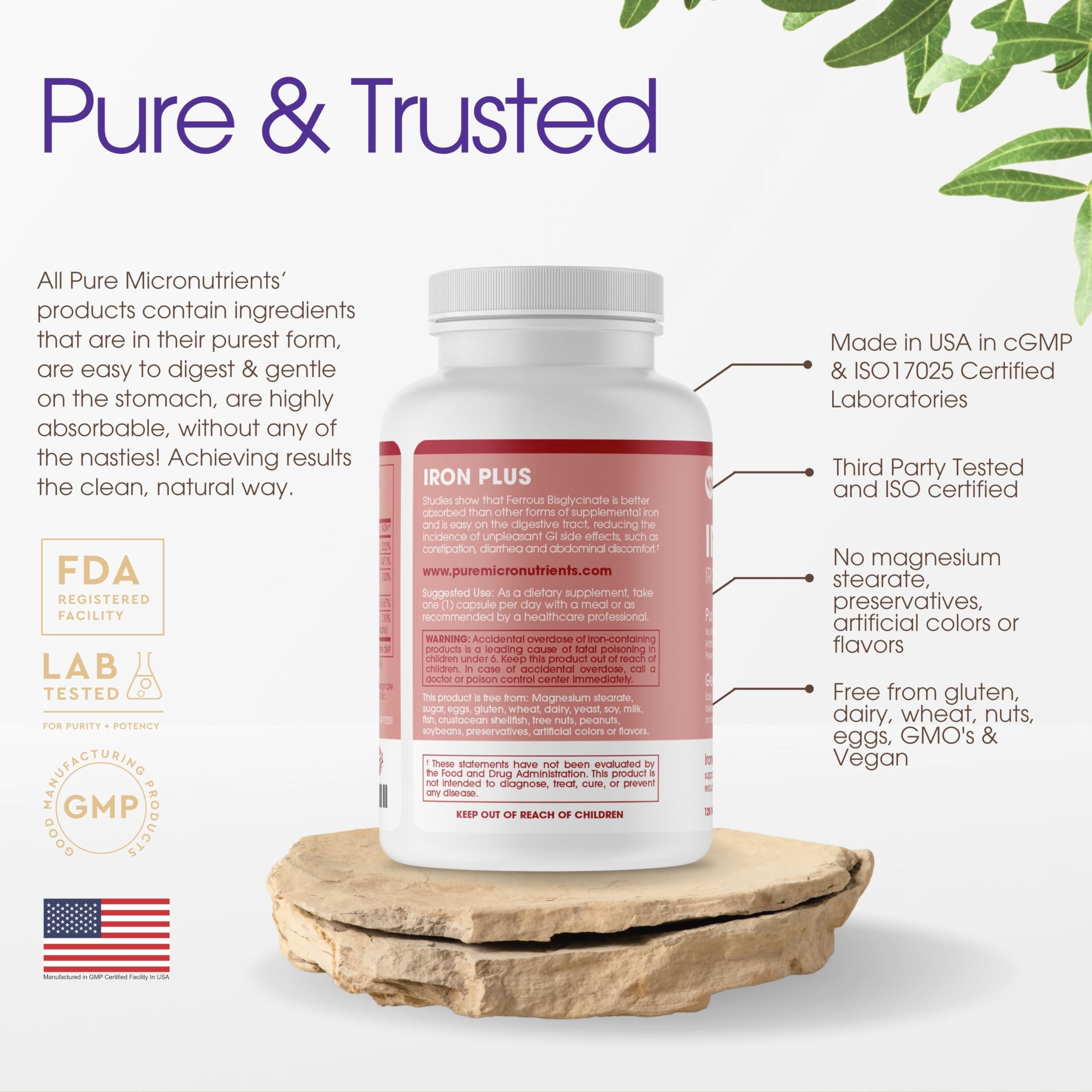 Foto 3 pulgar | Suplemento De Hierro Pure Micronutrients Iron Plus 25 Mg - Venta Internacional.