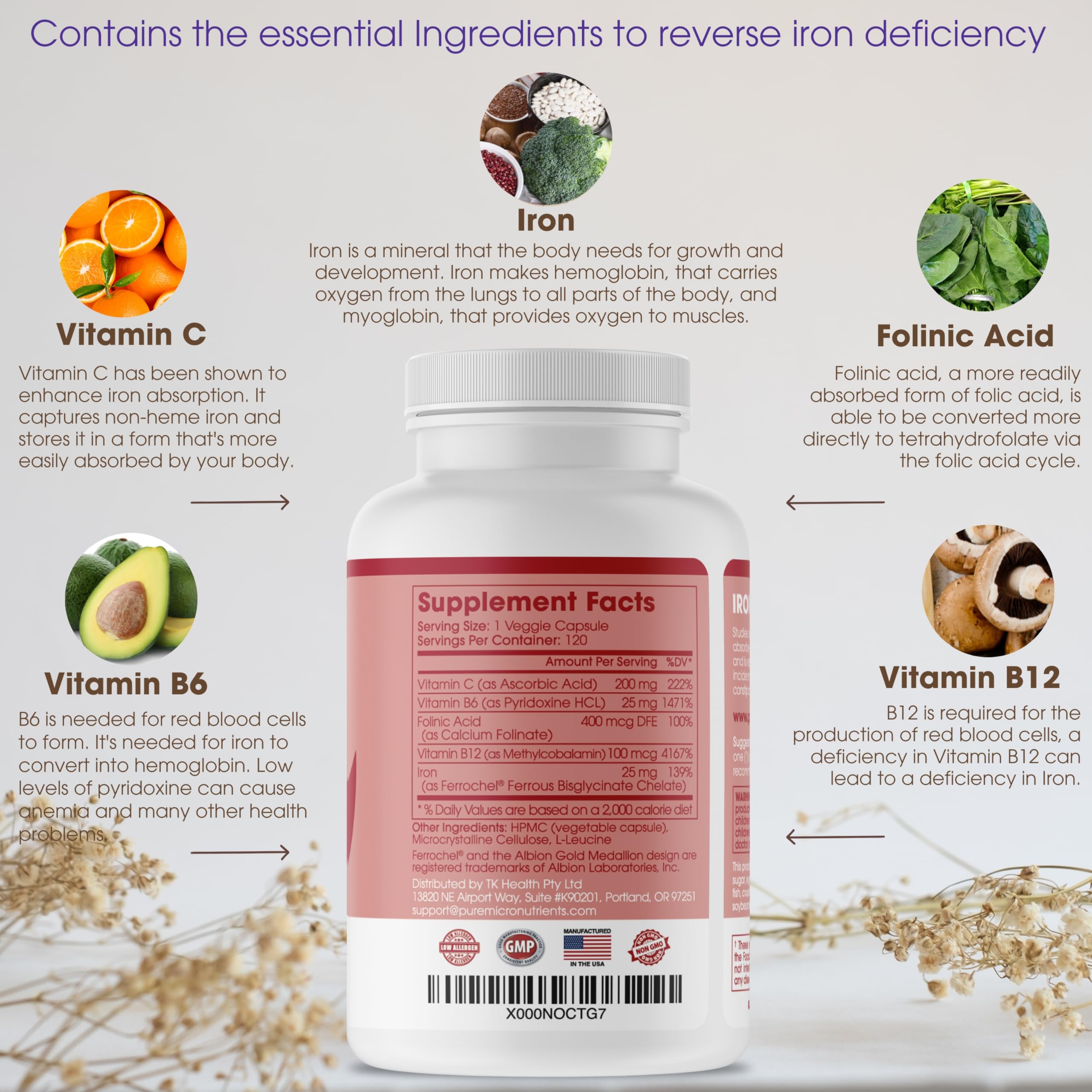 Foto 5 pulgar | Suplemento De Hierro Pure Micronutrients Iron Plus 25 Mg - Venta Internacional.